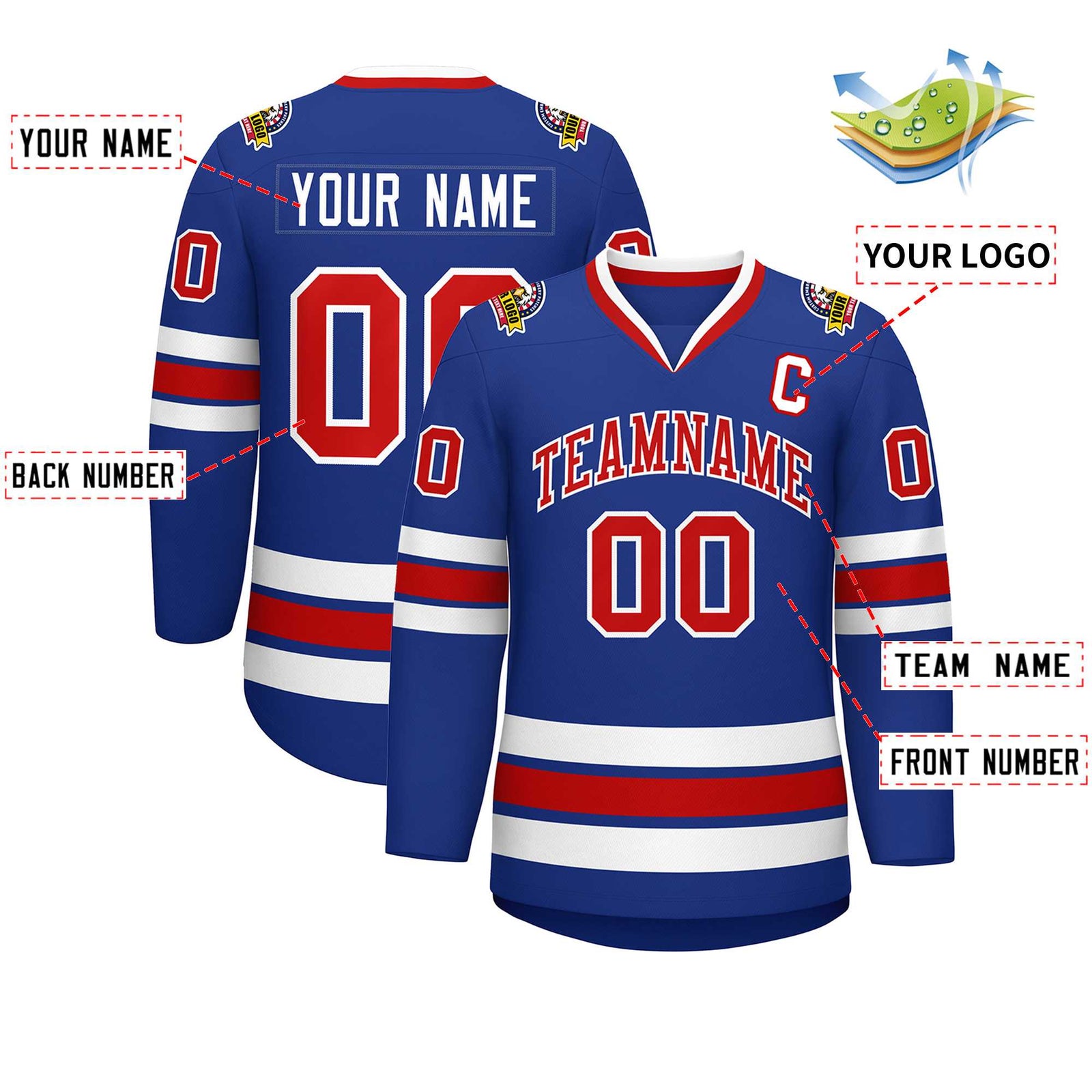 Custom Royal Red-White Classic Style Hockey Jersey