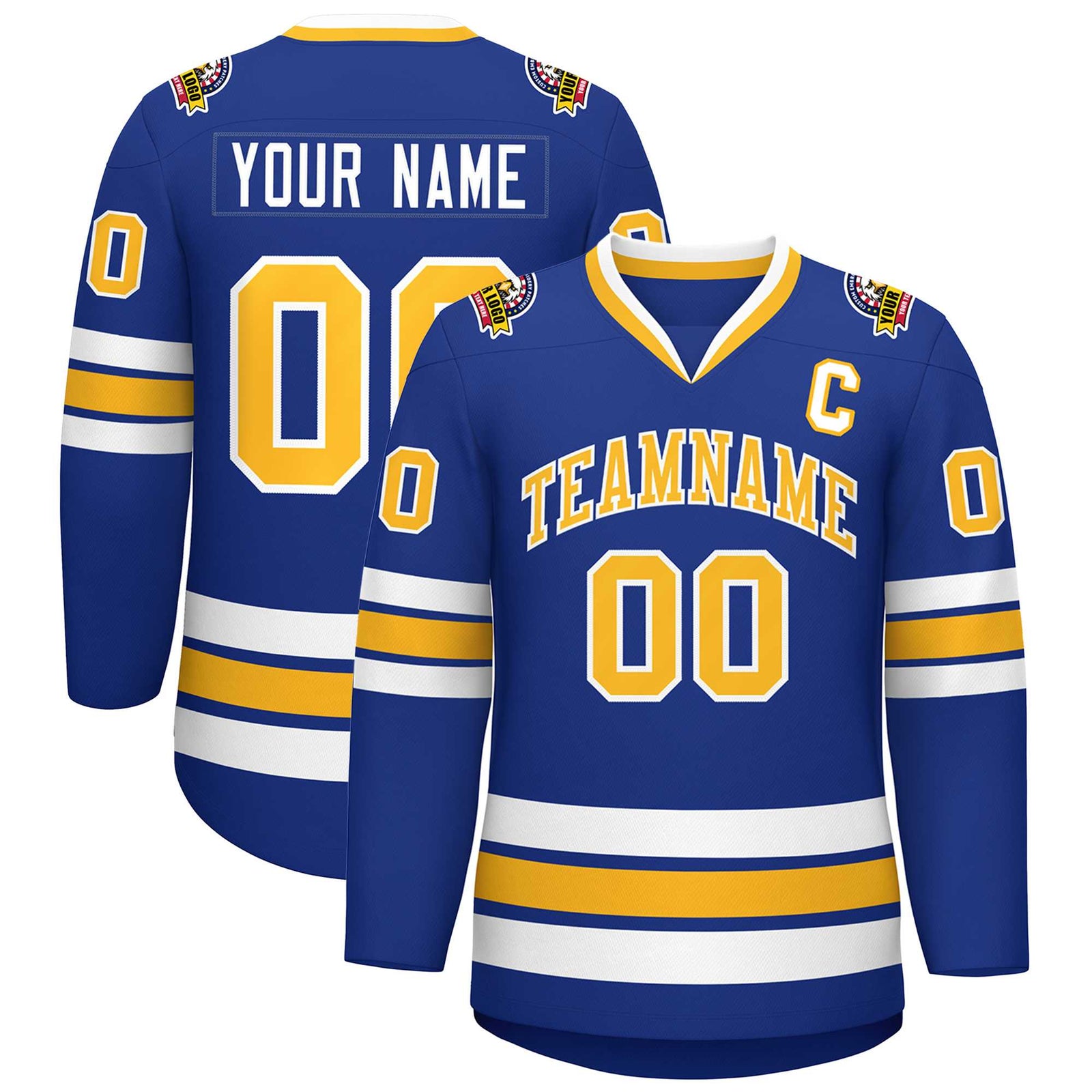 Custom Royal Gold-White Classic Style Hockey Jersey