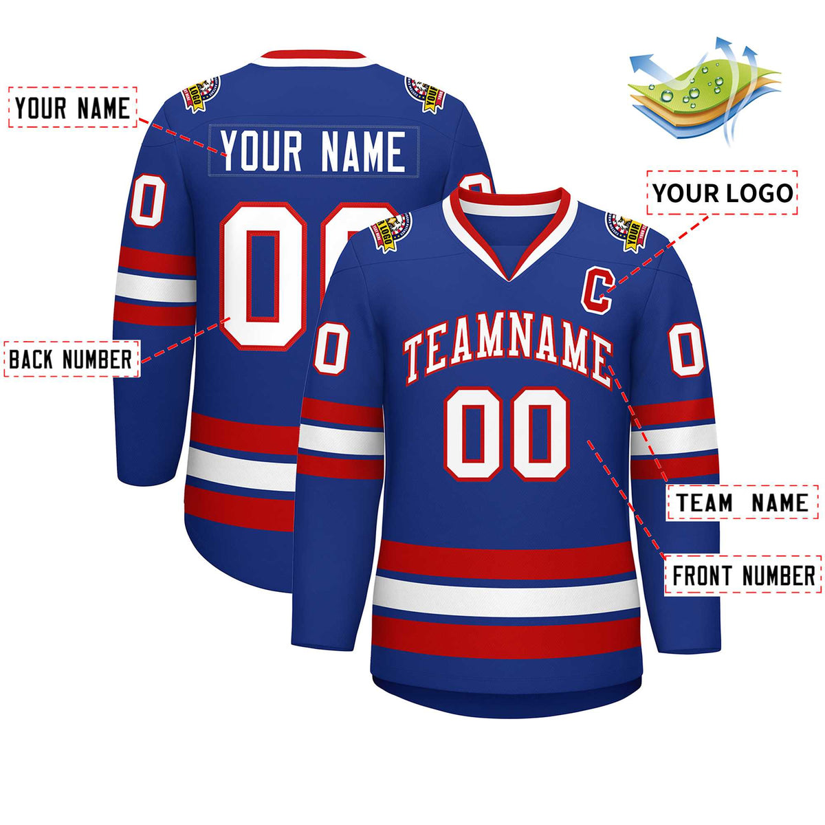 Custom Royal White-Red Classic Style Hockey Jersey