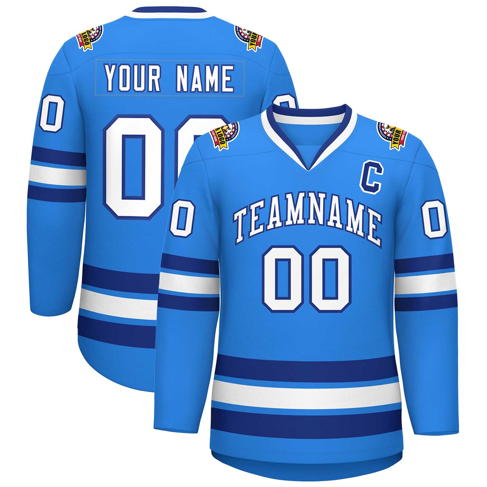 Custom Powder Blue White-Royal Classic Style Hockey Jersey