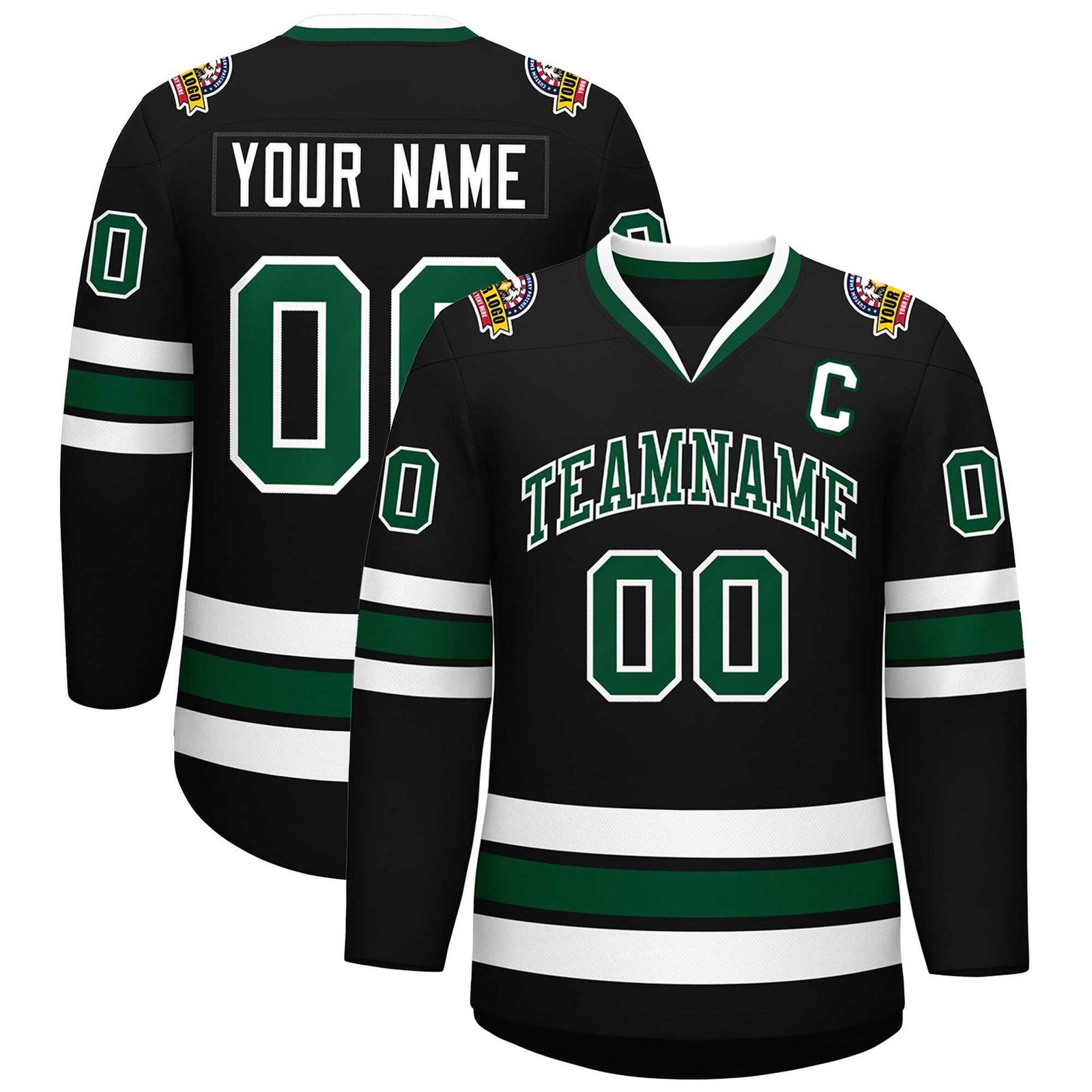 Custom Black Green-White Classic Style Hockey Jersey