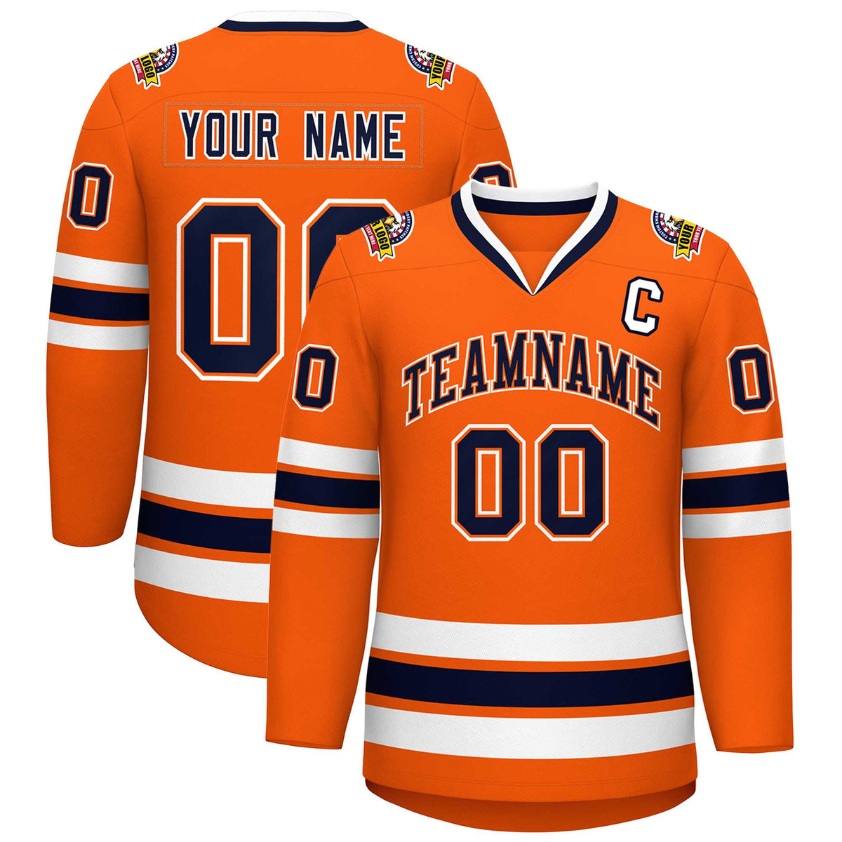 Custom Orange Navy Orange-White Classic Style Hockey Jersey