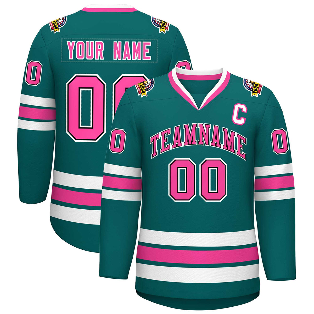 Custom Aqua Pink Black-White Classic Style Hockey Jersey