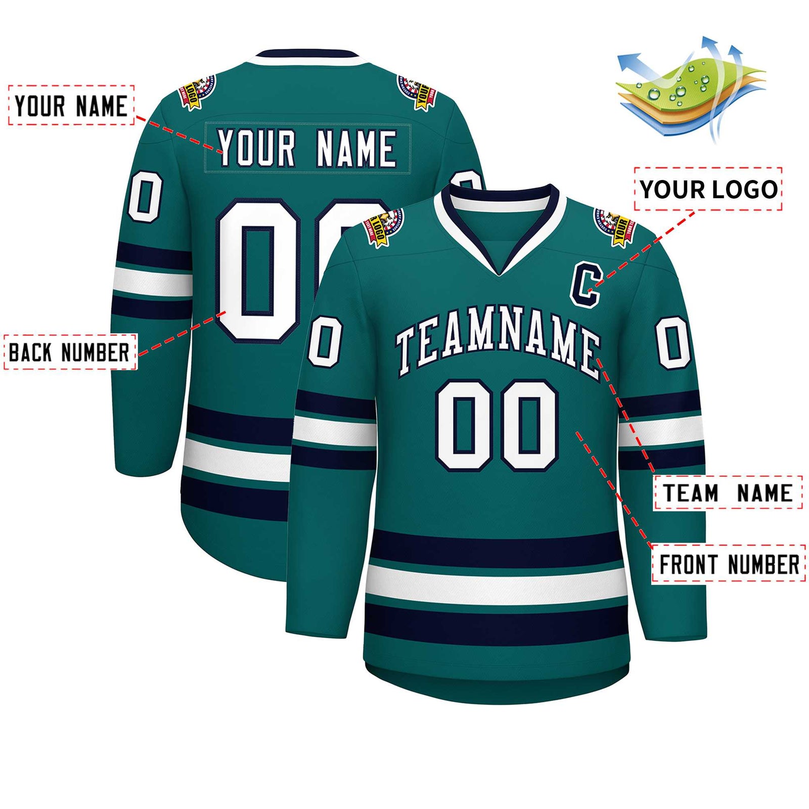 Custom Aqua White-Navy Classic Style Hockey Jersey