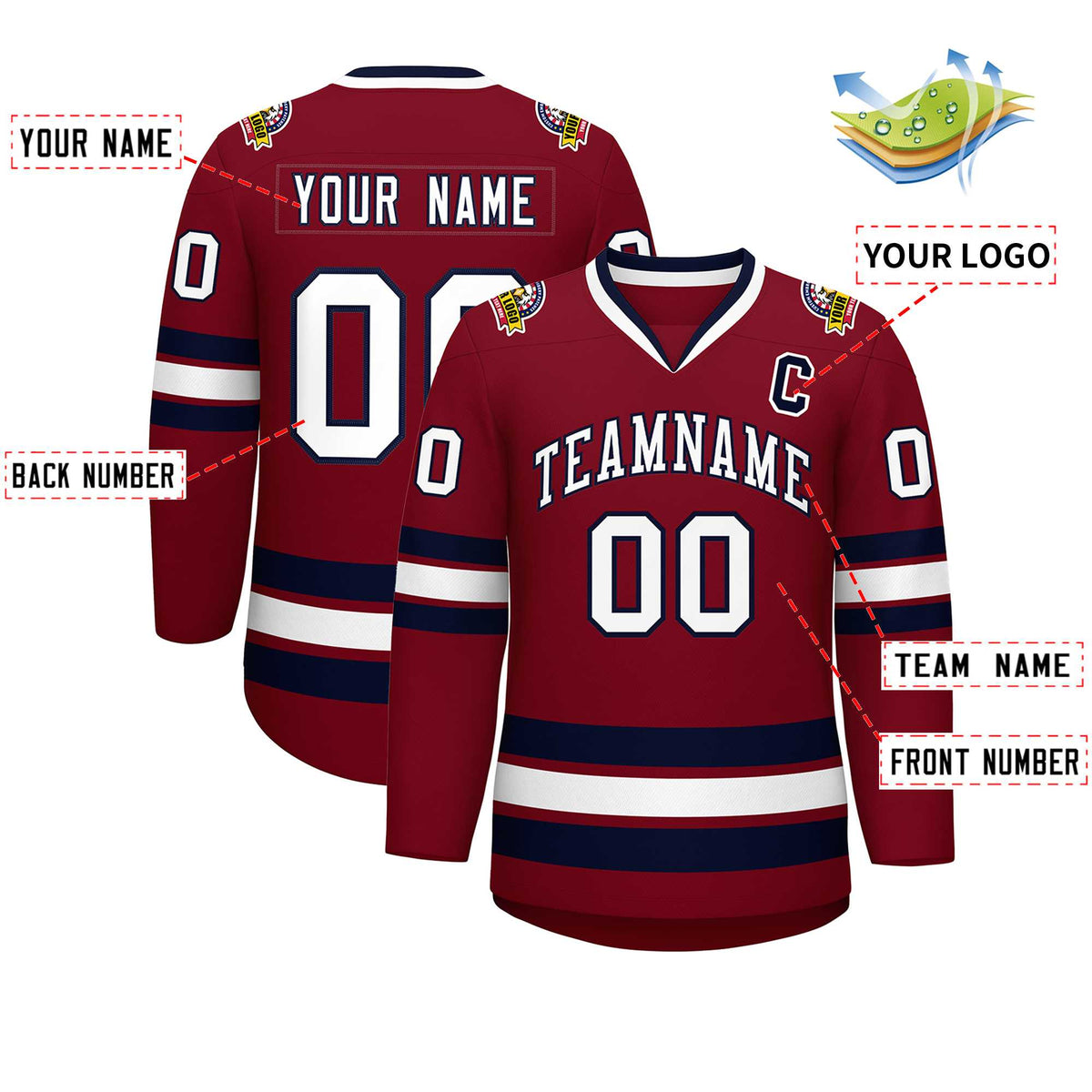 Custom Crimson White-Navy Classic Style Hockey Jersey