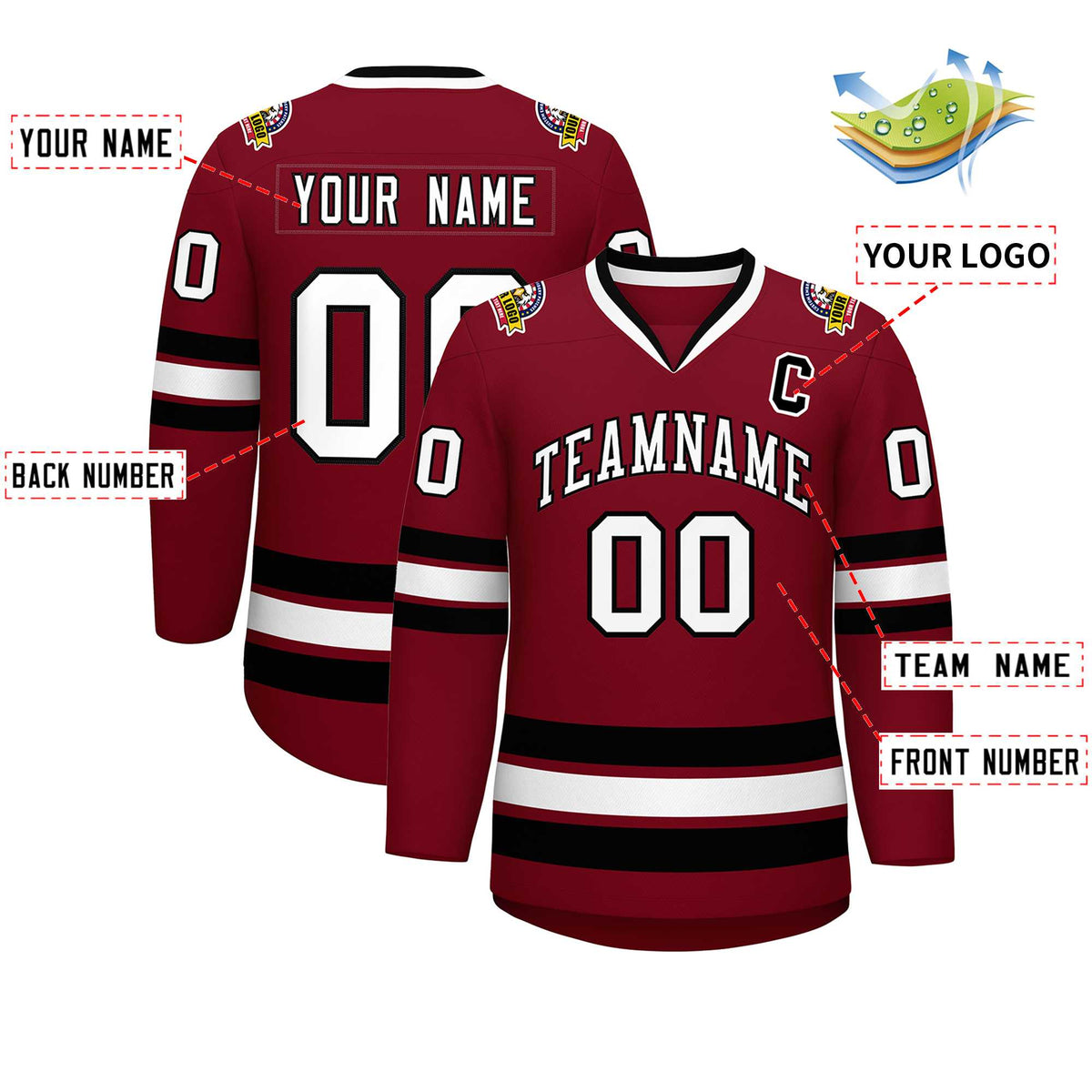 Custom Crimson White-Black Classic Style Hockey Jersey