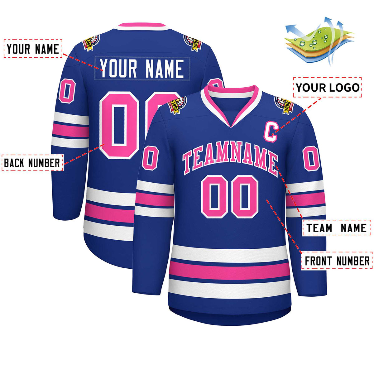 Custom Royal Pink-White Classic Style Hockey Jersey