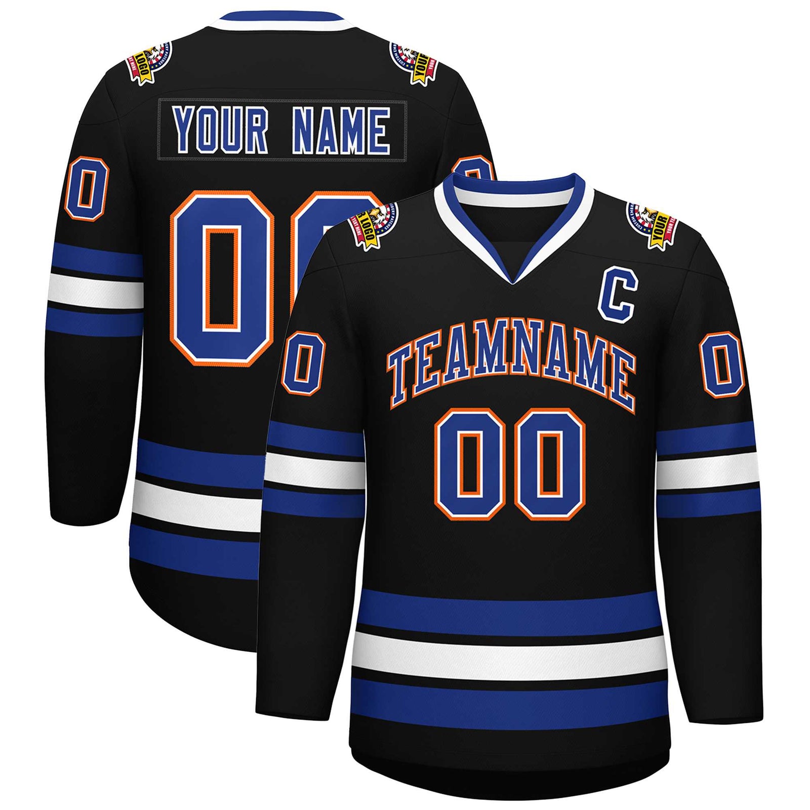 Custom Black Royal White-Orange Classic Style Hockey Jersey