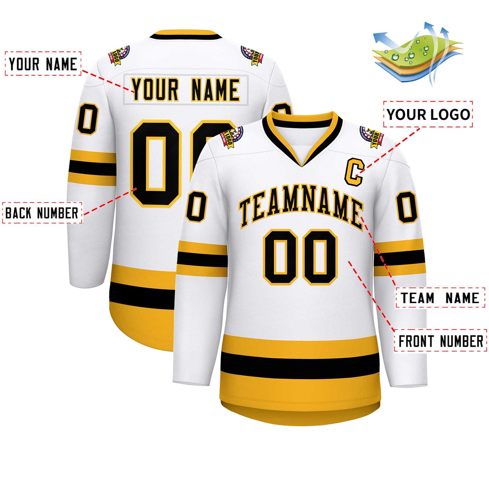 Custom White Black-Gold Classic Style Hockey Jersey