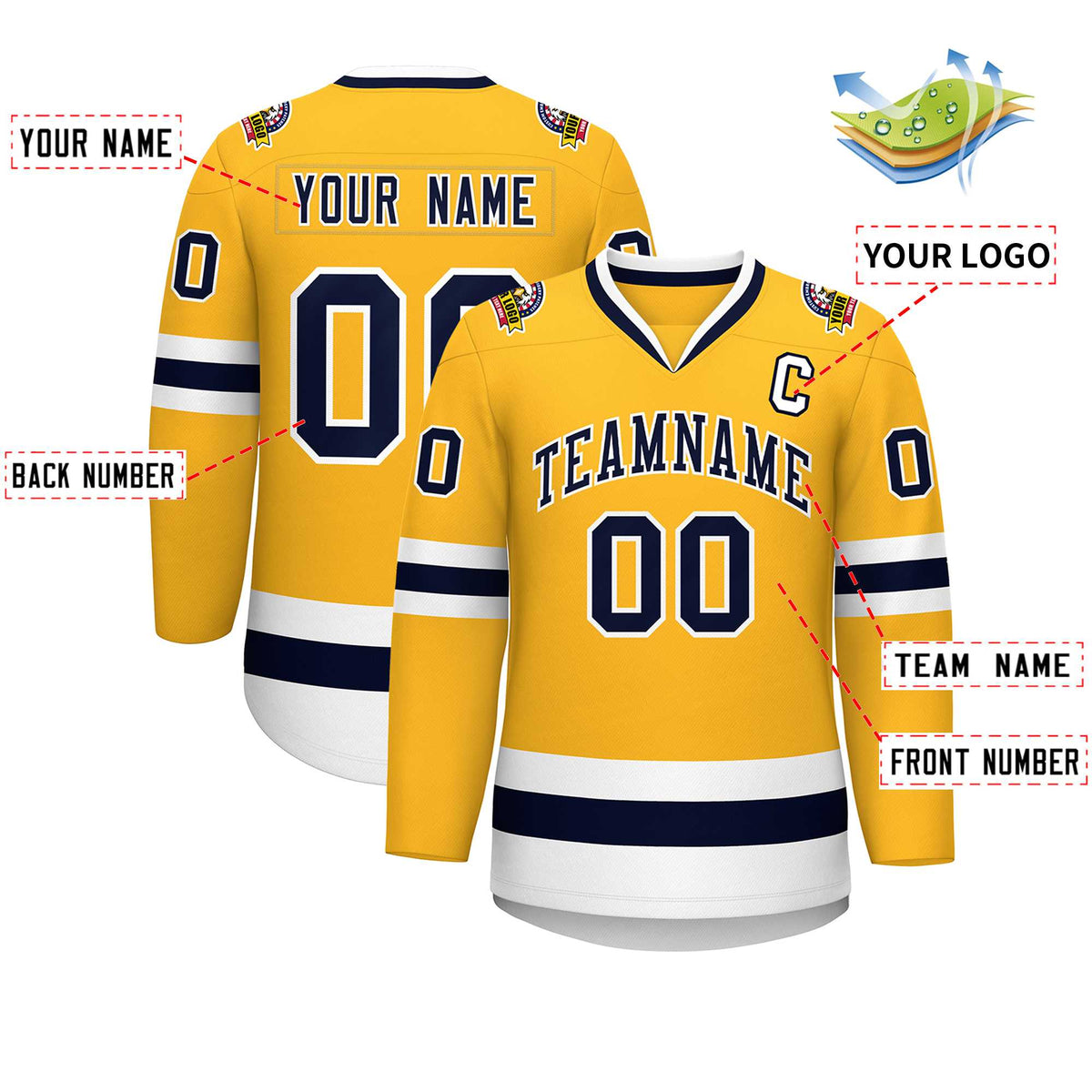 Custom Gold Navy-White Classic Style Hockey Jersey