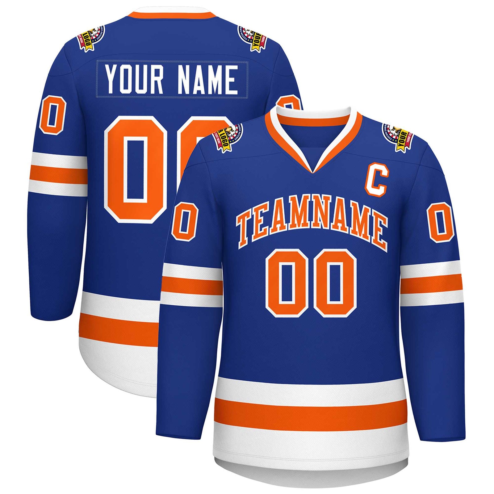 Custom Royal Orange-White Classic Style Hockey Jersey