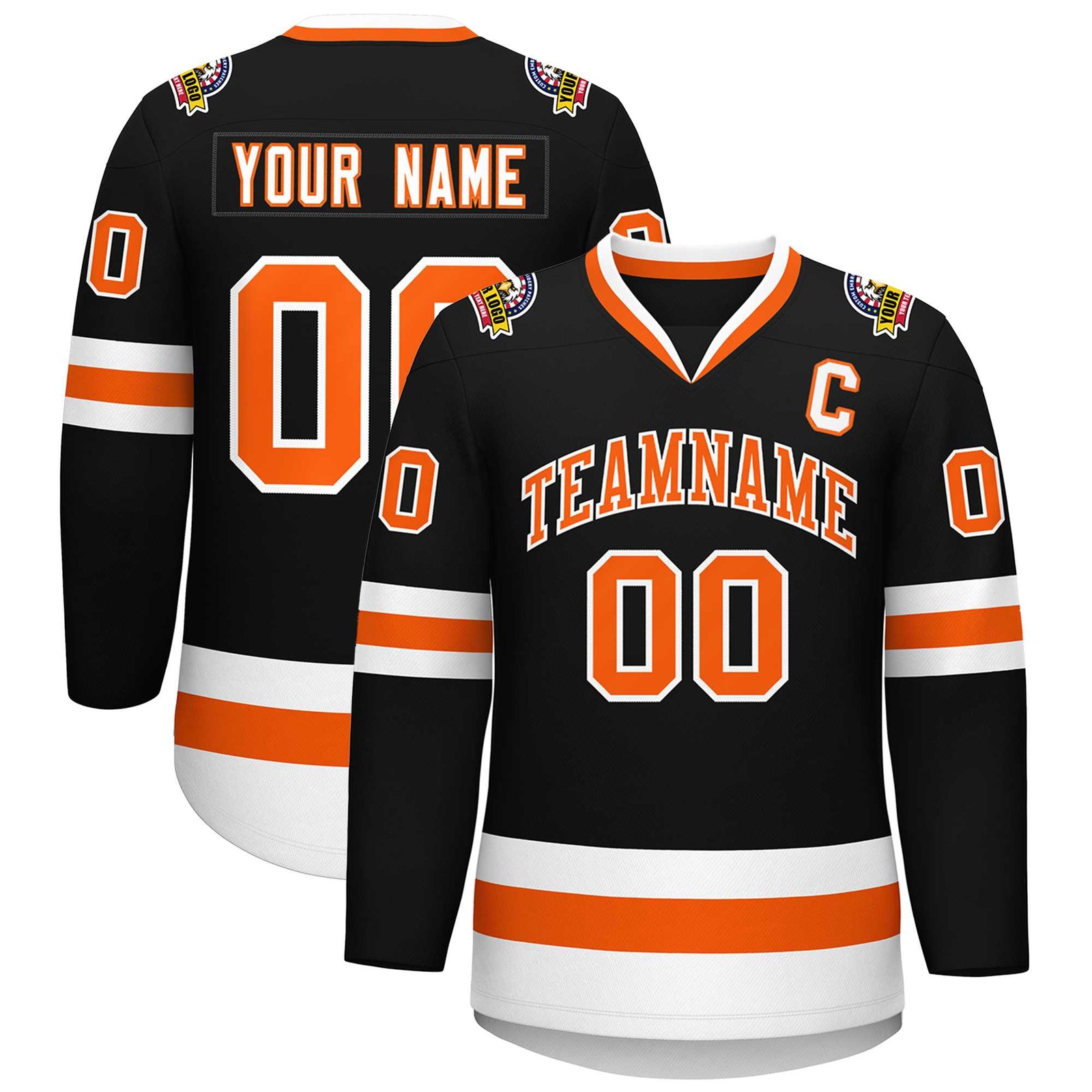 Custom Black Orange-White Classic Style Hockey Jersey