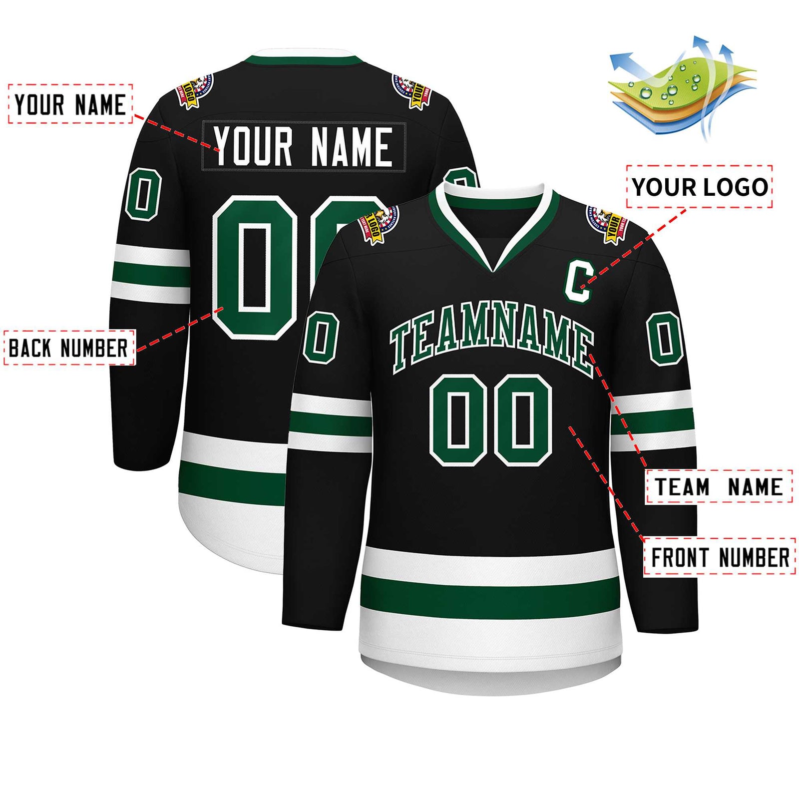 Custom Black Green-White Classic Style Hockey Jersey