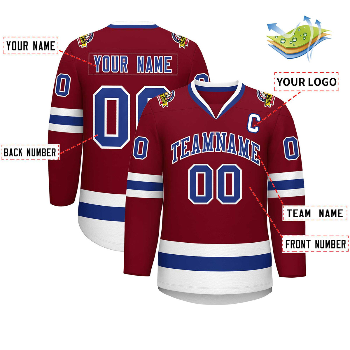 Custom Crimson Royal-White Classic Style Hockey Jersey