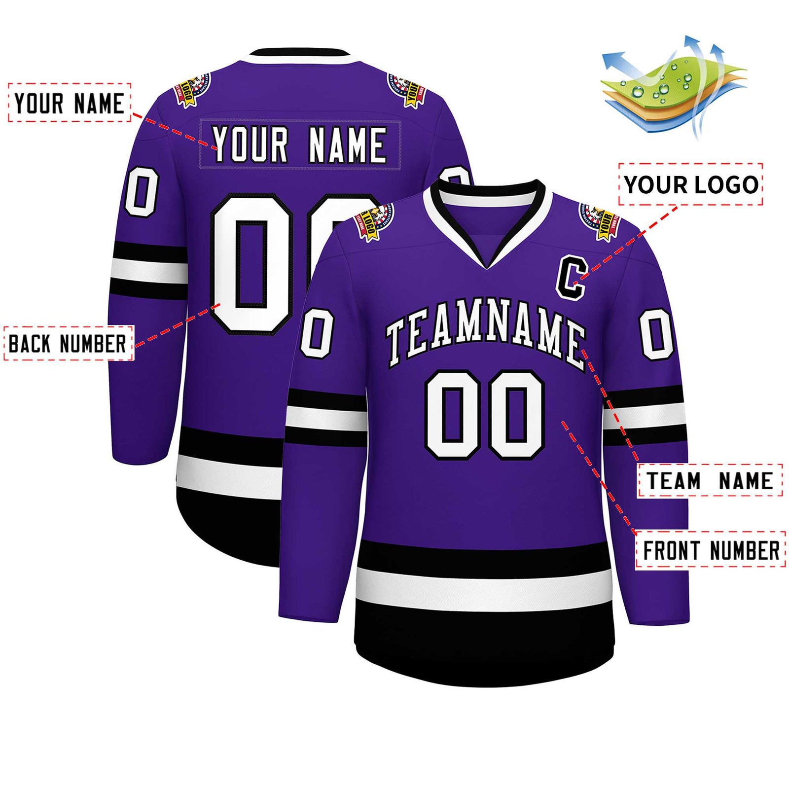 Custom Purple White-Black Classic Style Hockey Jersey