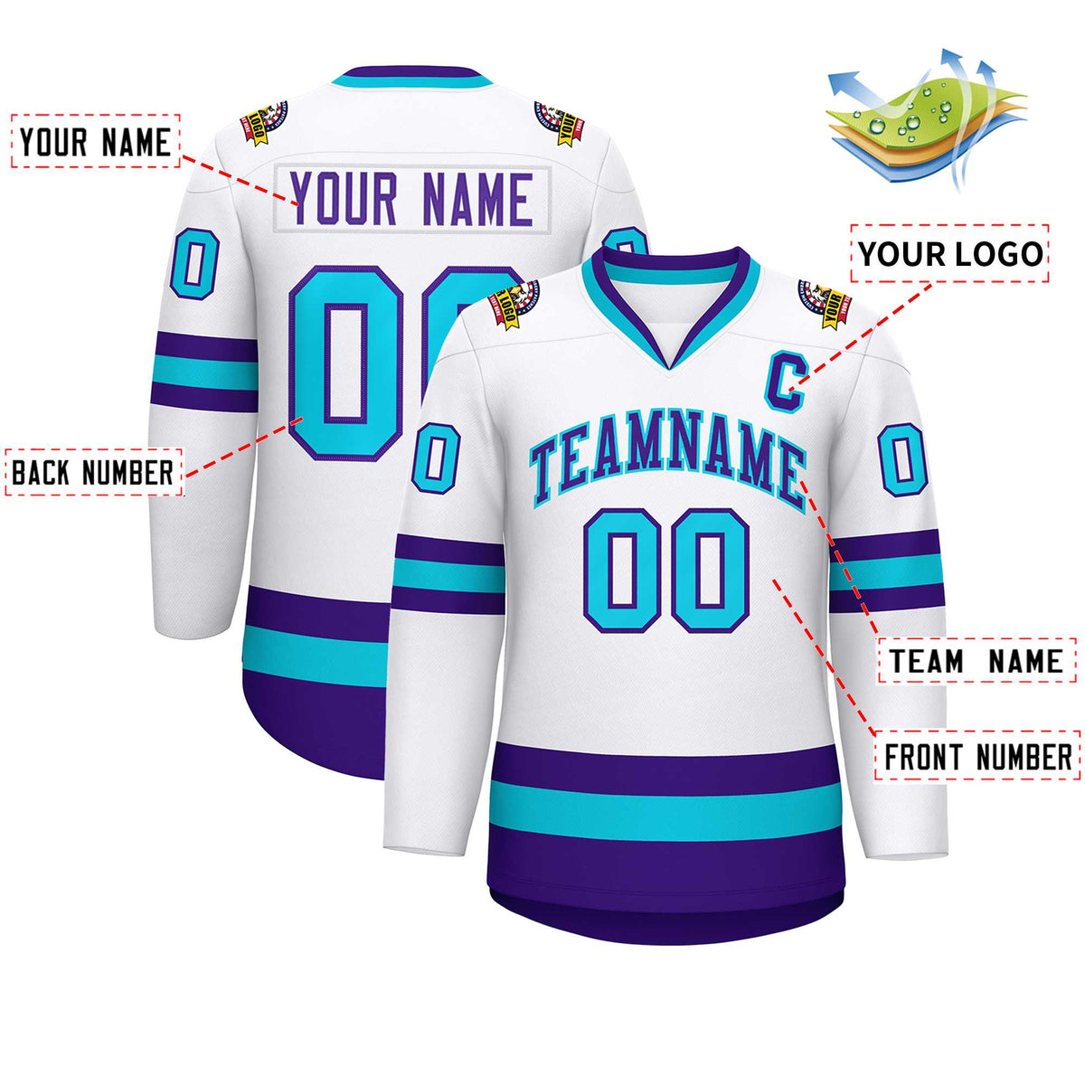 Custom White Purple-Powder Blue Classic Style Hockey Jersey