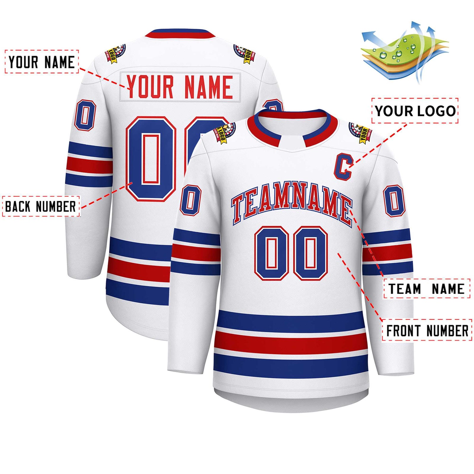 Custom White Red White-Royal Classic Style Hockey Jersey