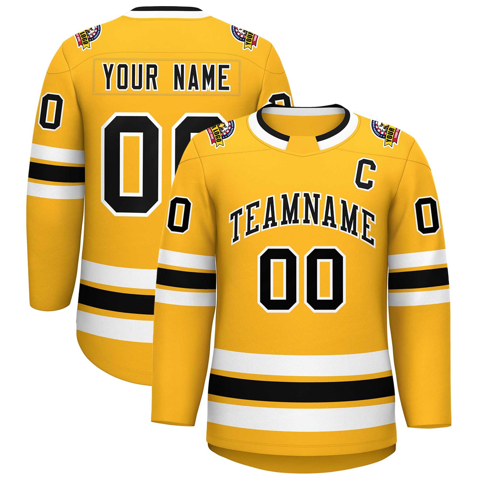 Custom Gold Black-White Classic Style Hockey Jersey