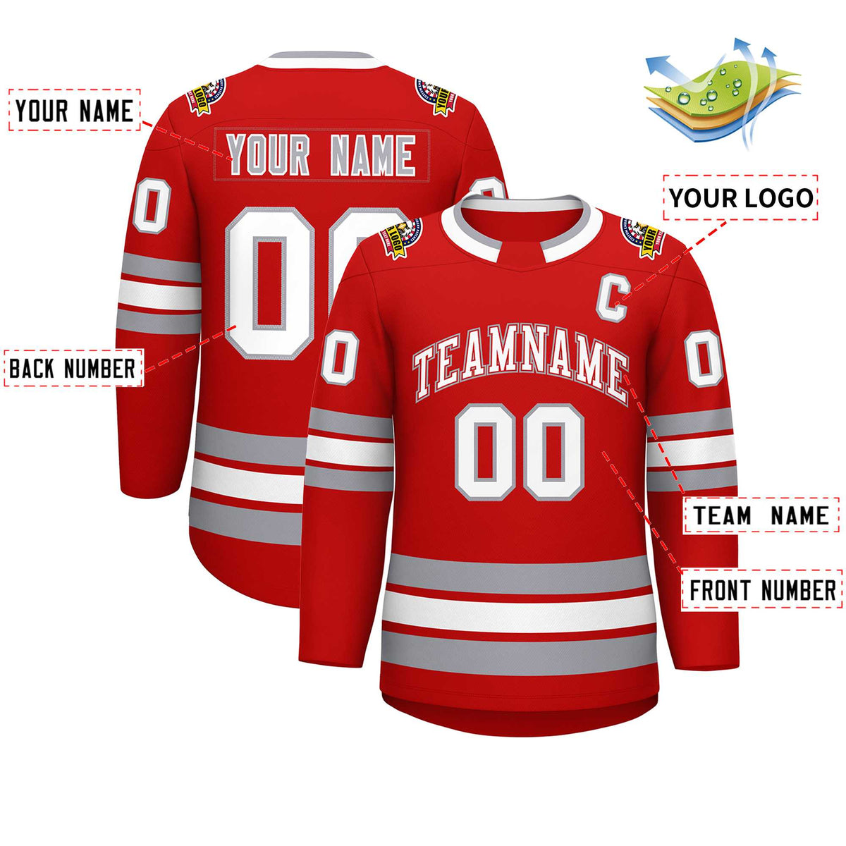 Custom Red White Red-Gray Classic Style Hockey Jersey