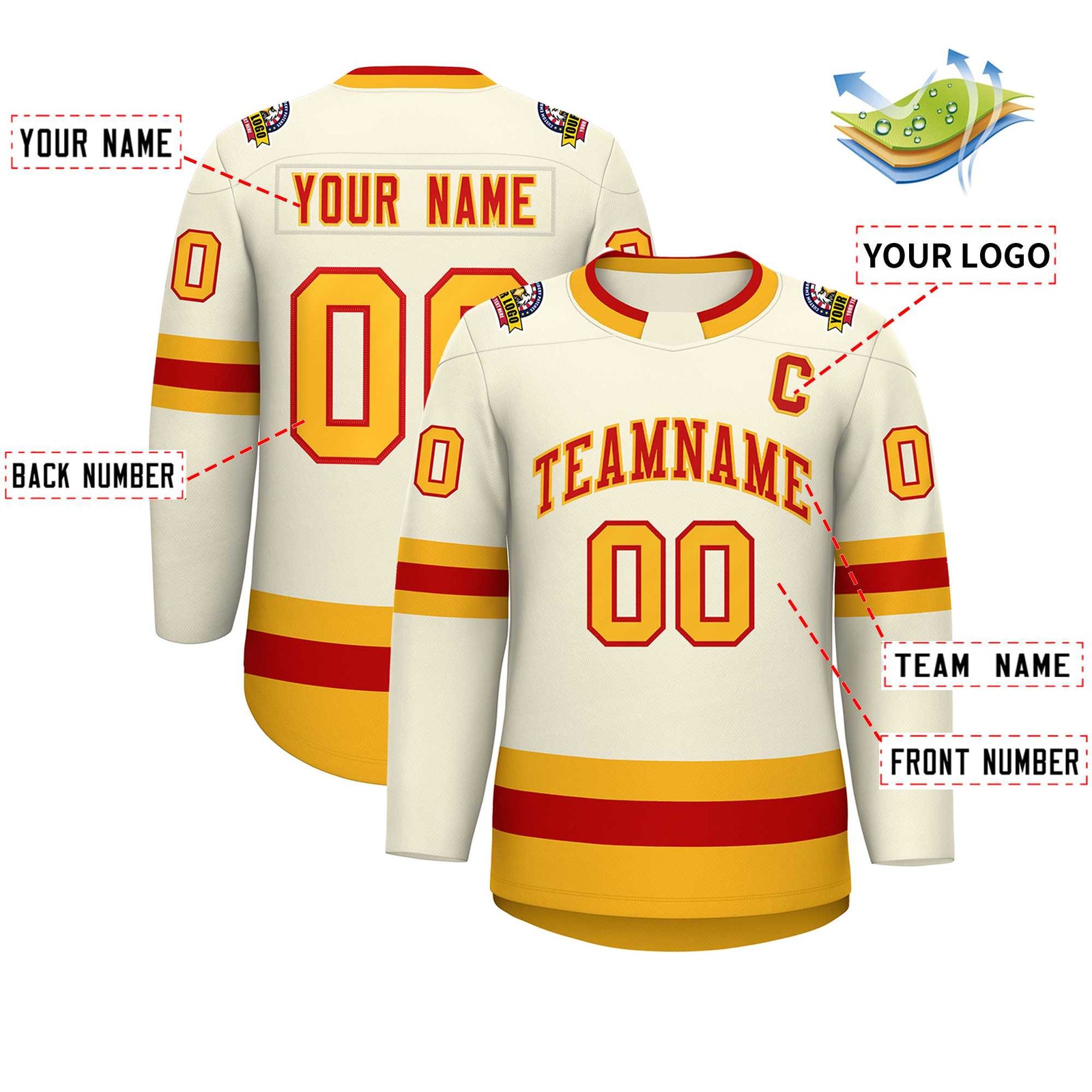 Custom Khaki Red-Gold Classic Style Hockey Jersey