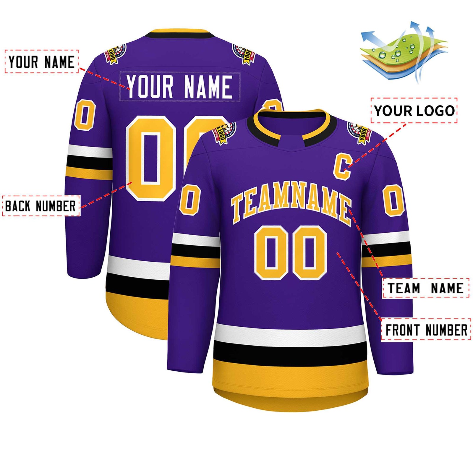 Custom Purple Gold-White Classic Style Hockey Jersey
