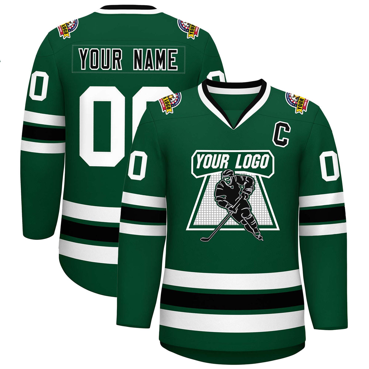 Custom Green Black-White Classic Style Hockey Jersey