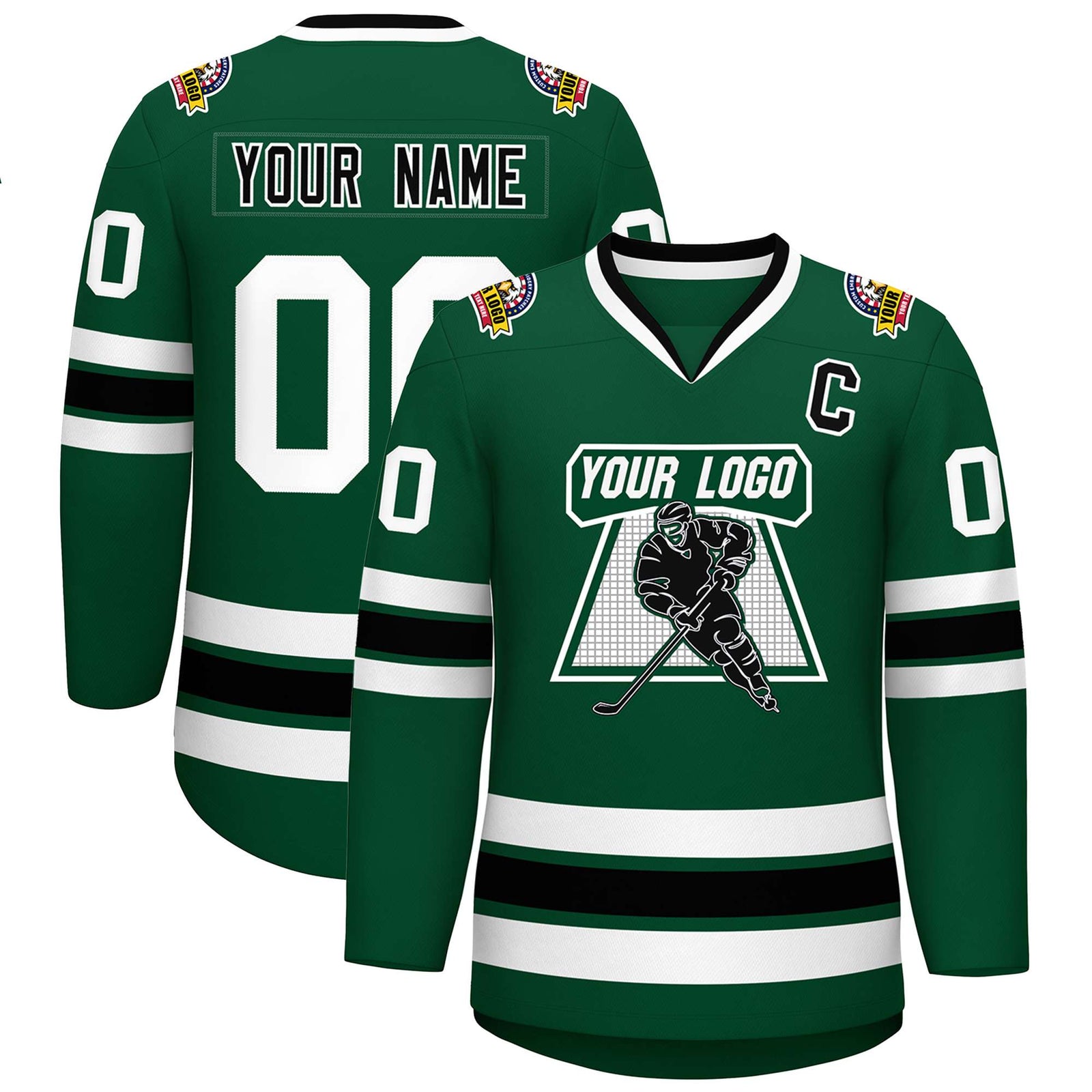 Custom Green Black-White Classic Style Hockey Jersey