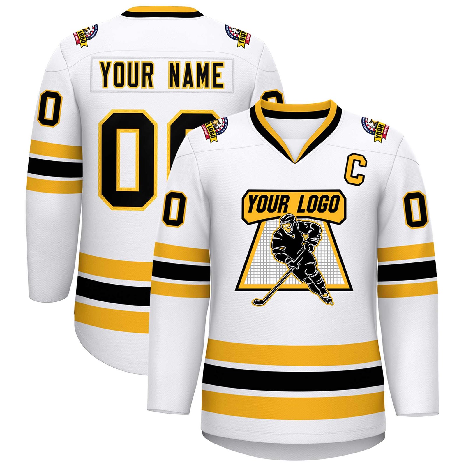Custom White Black-Gold Classic Style Hockey Jersey