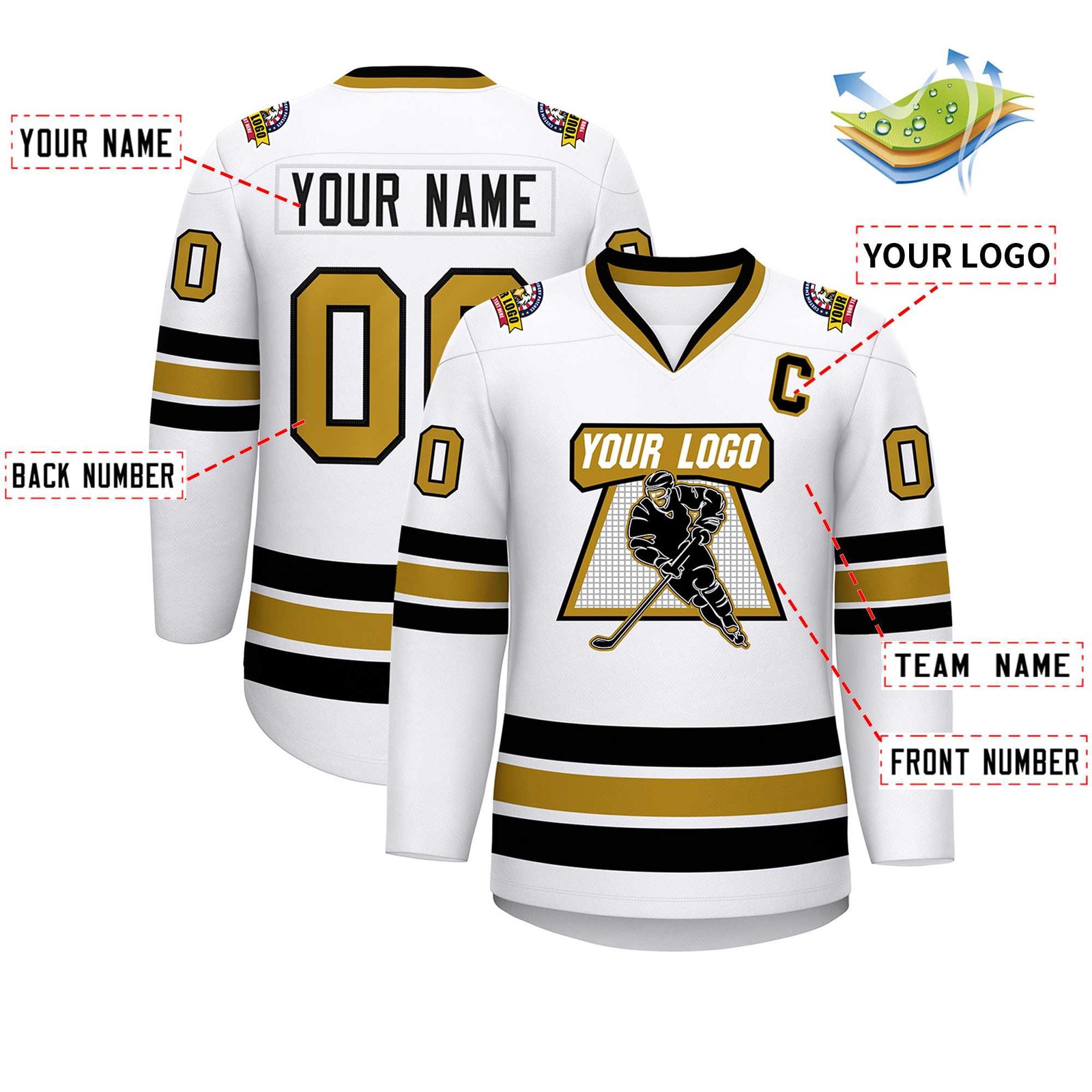 Custom White Old Gold-Black Classic Style Hockey Jersey