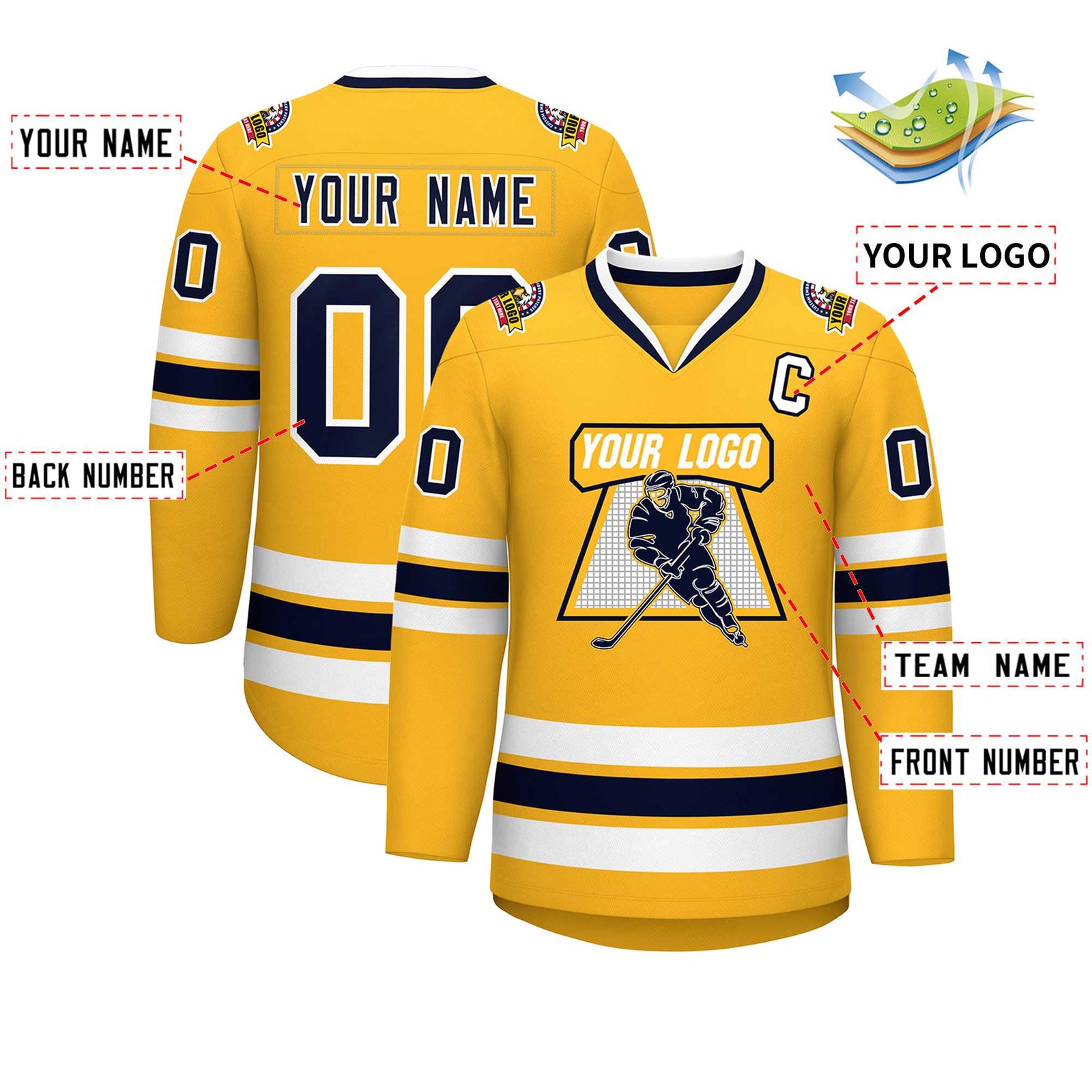 Custom Gold Navy-White Classic Style Hockey Jersey