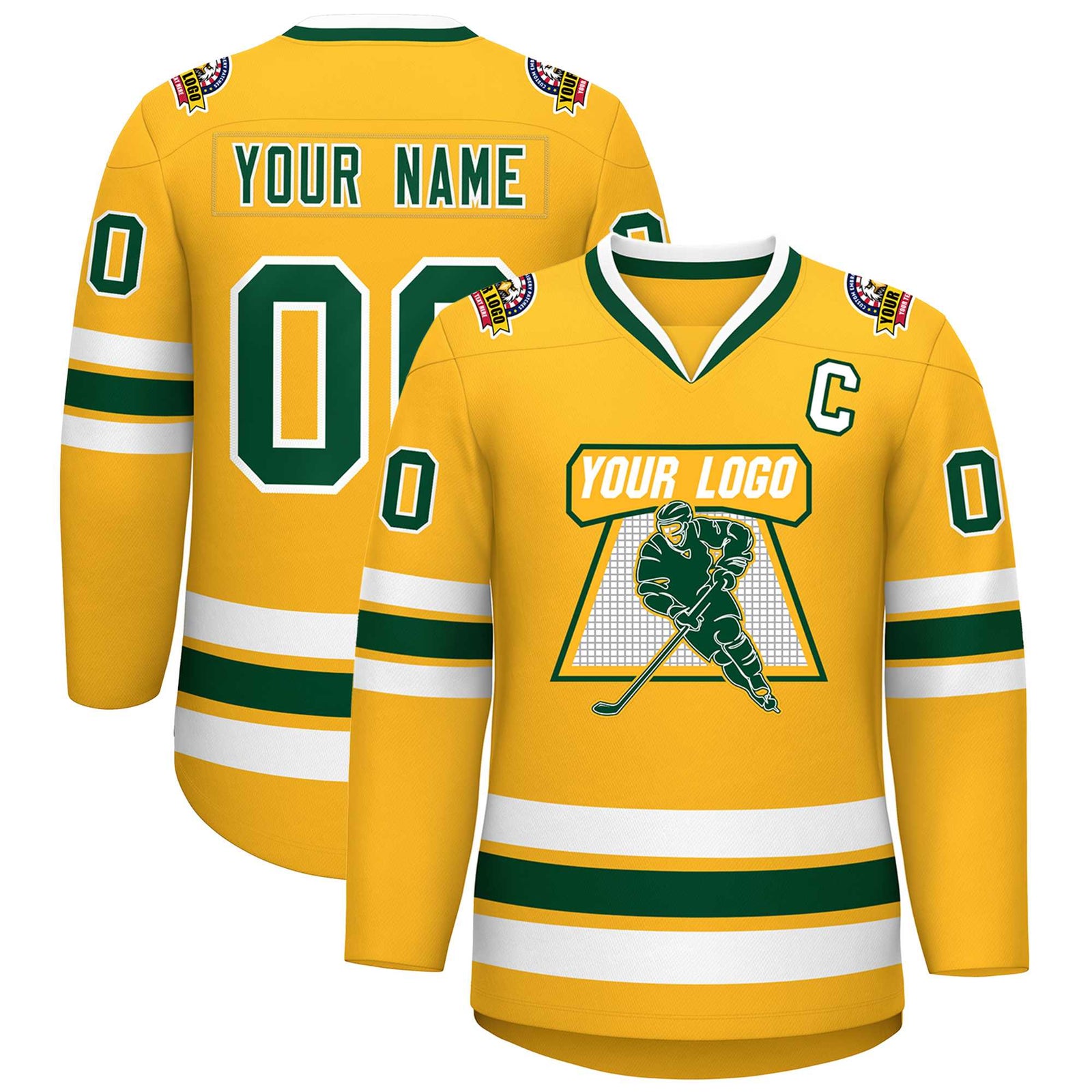 Custom Gold Green-White Classic Style Hockey Jersey