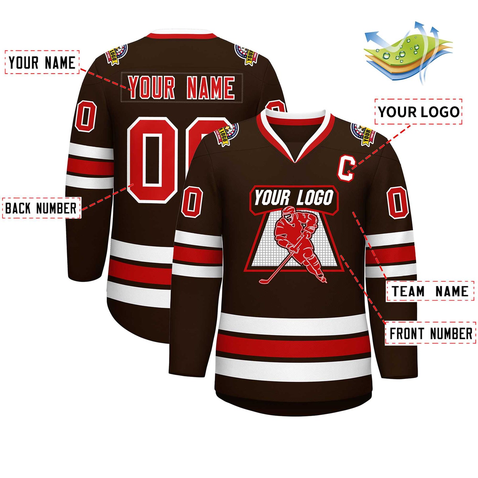 Custom Brown Red-White Classic Style Hockey Jersey