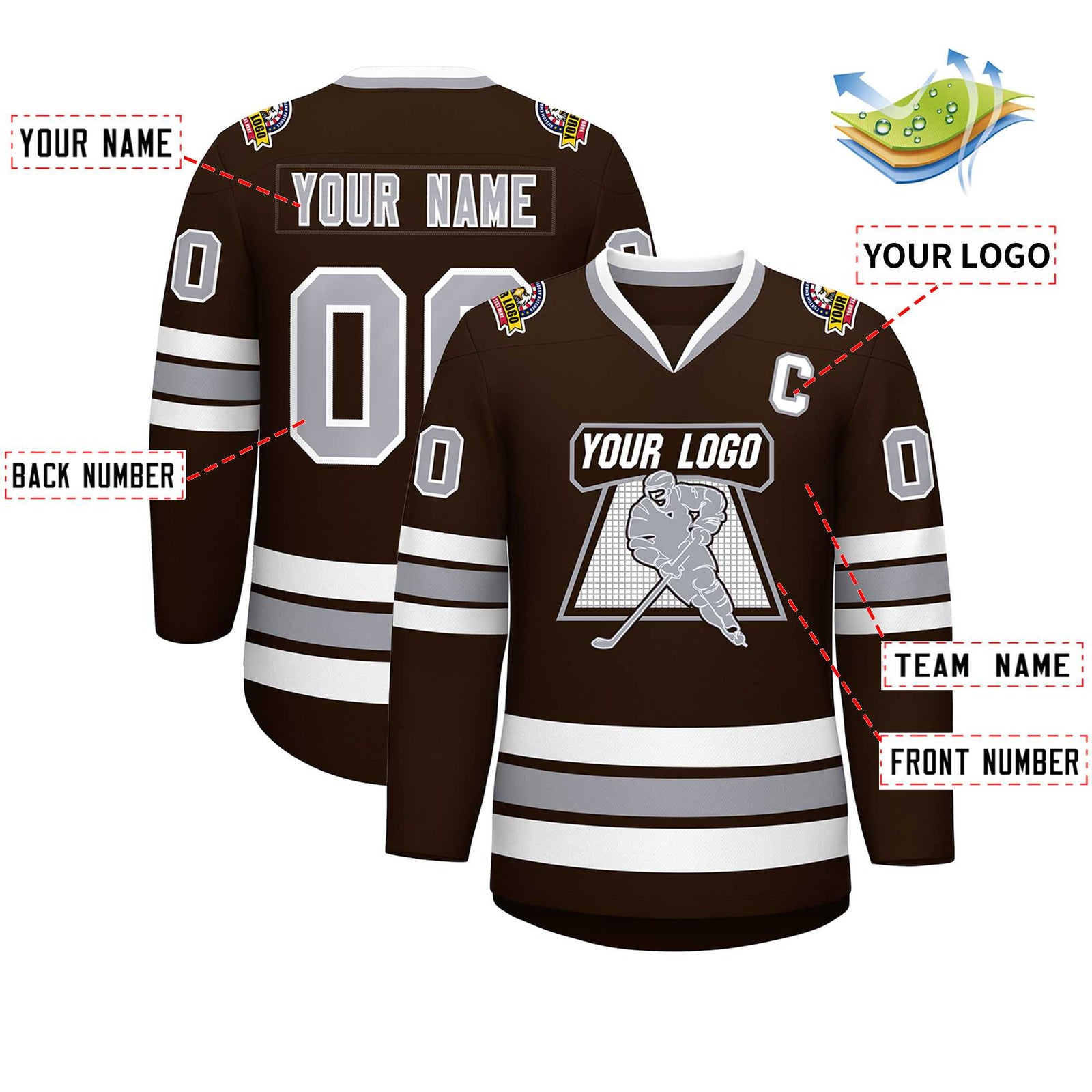 Custom Brown Gray-White Classic Style Hockey Jersey