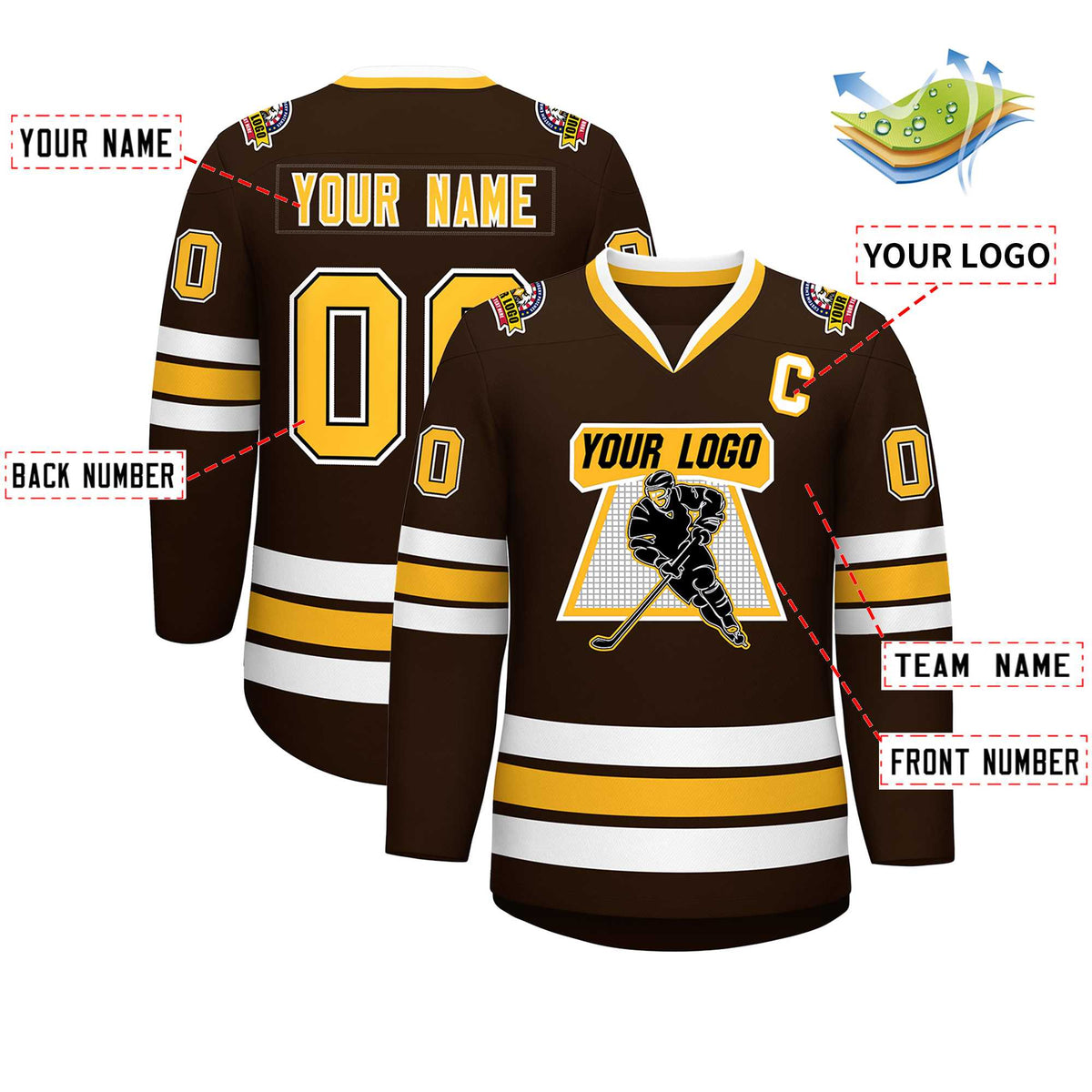 Custom Brown Gold Black-White Classic Style Hockey Jersey