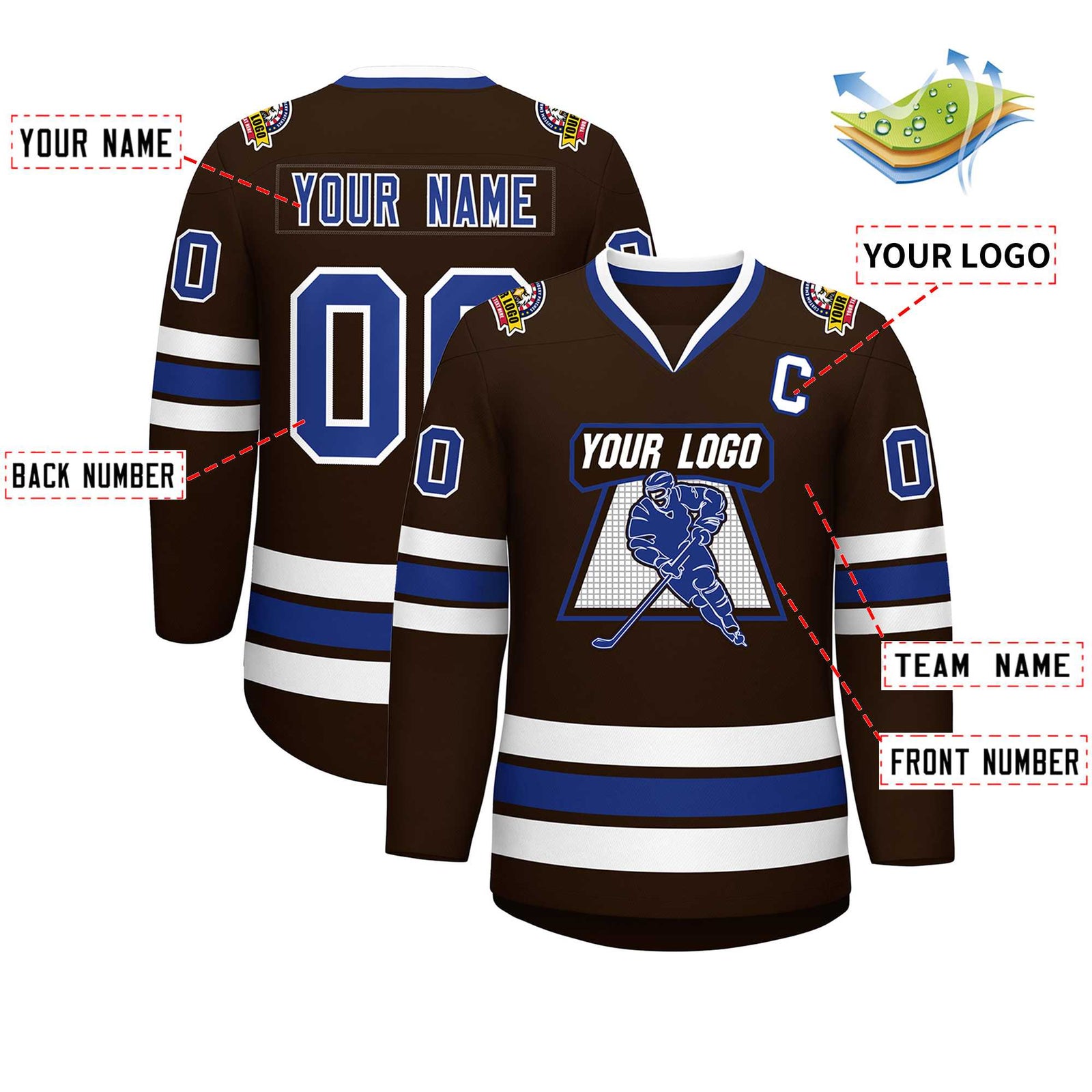 Custom Brown Royal-White Classic Style Hockey Jersey