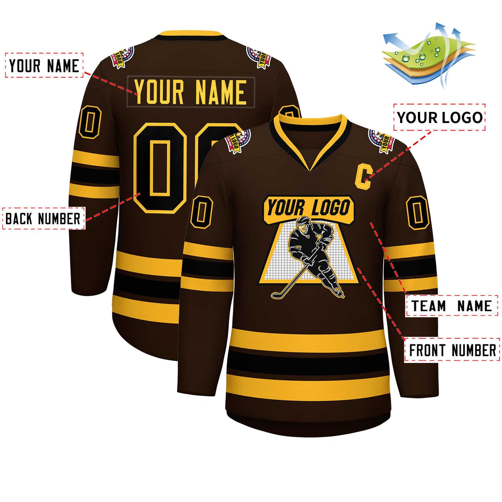 Custom Brown Black-Gold Classic Style Hockey Jersey