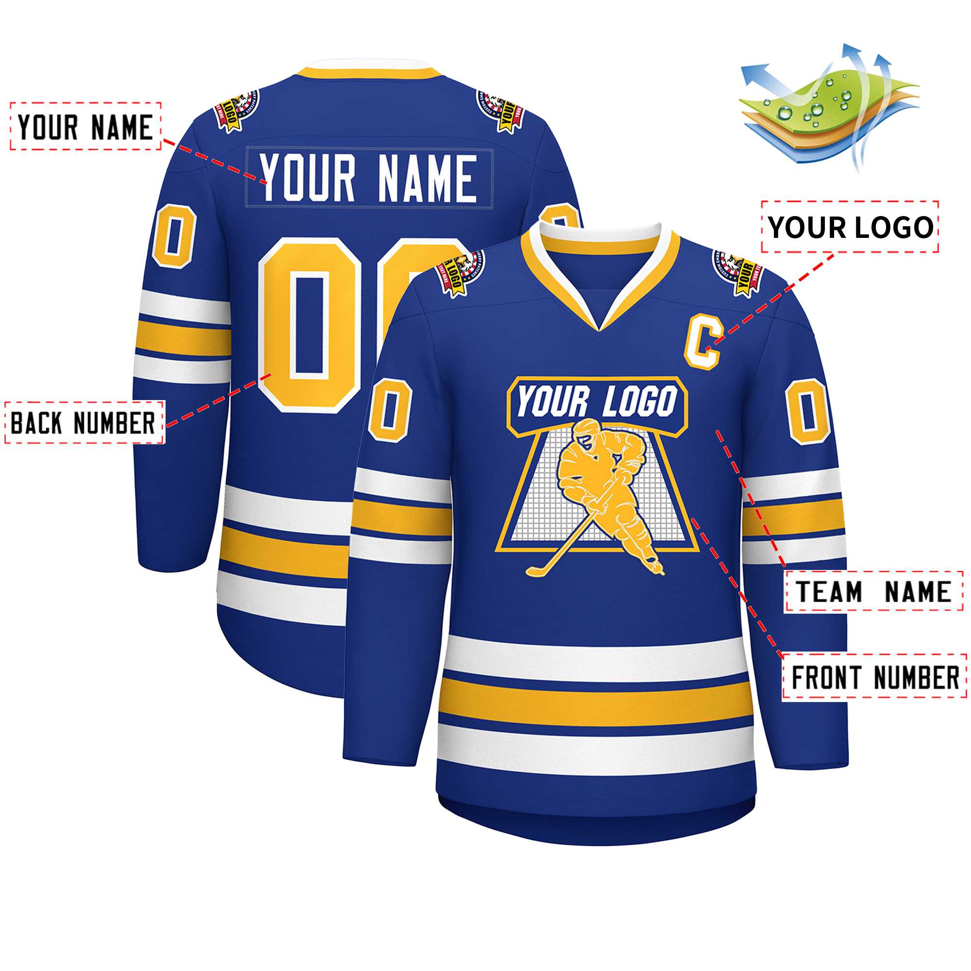 Custom Royal Gold-White Classic Style Hockey Jersey