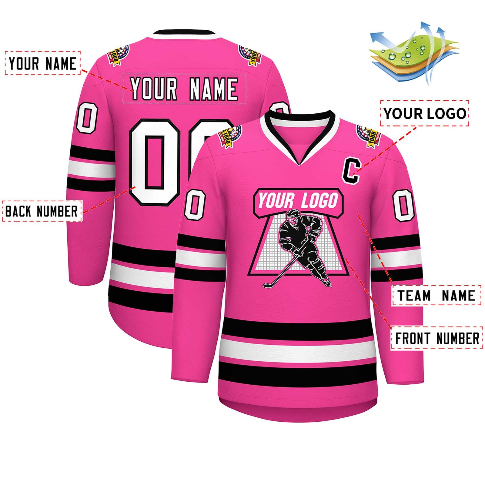 Custom Pink White-Black Classic Style Hockey Jersey