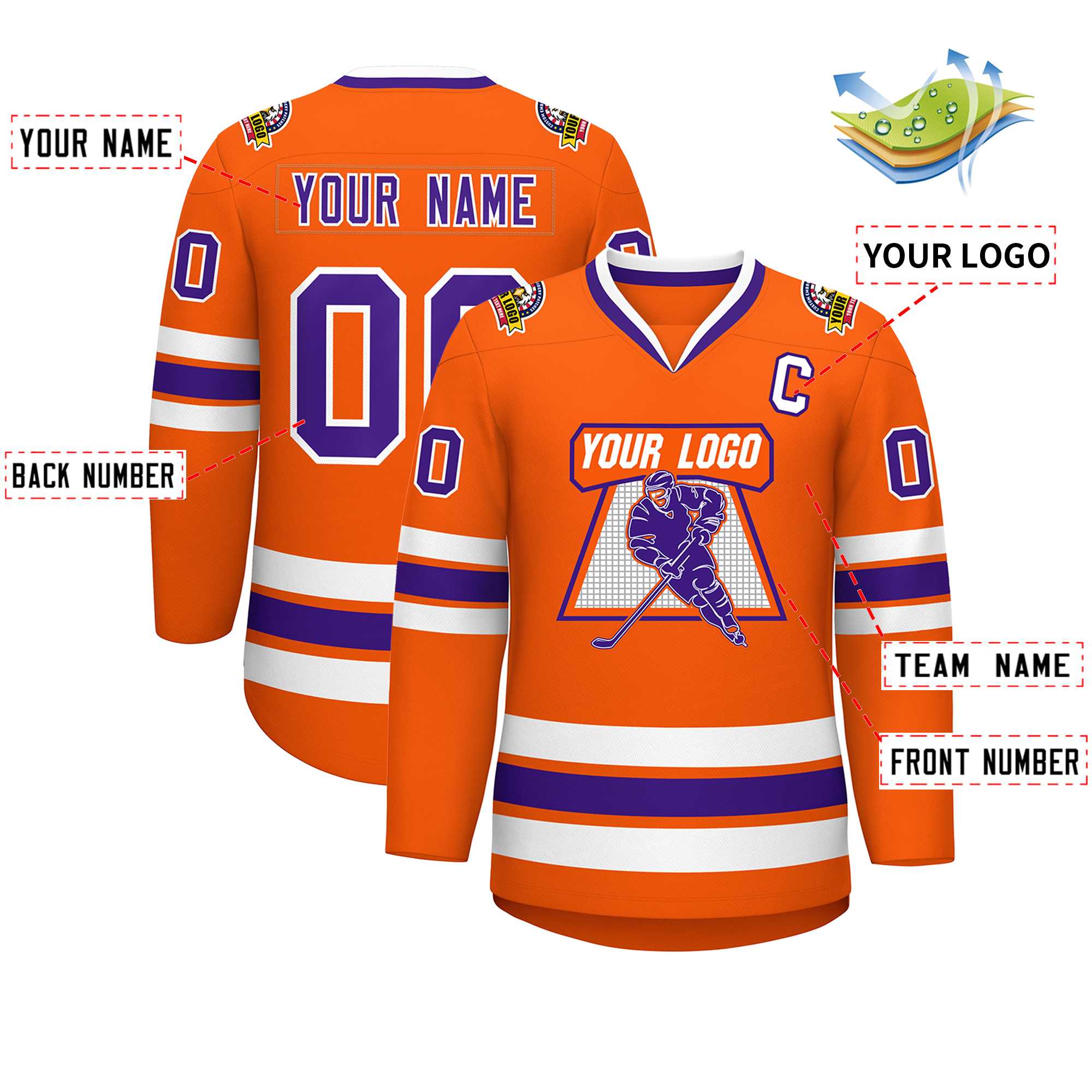 Custom Orange Purple-White Classic Style Hockey Jersey