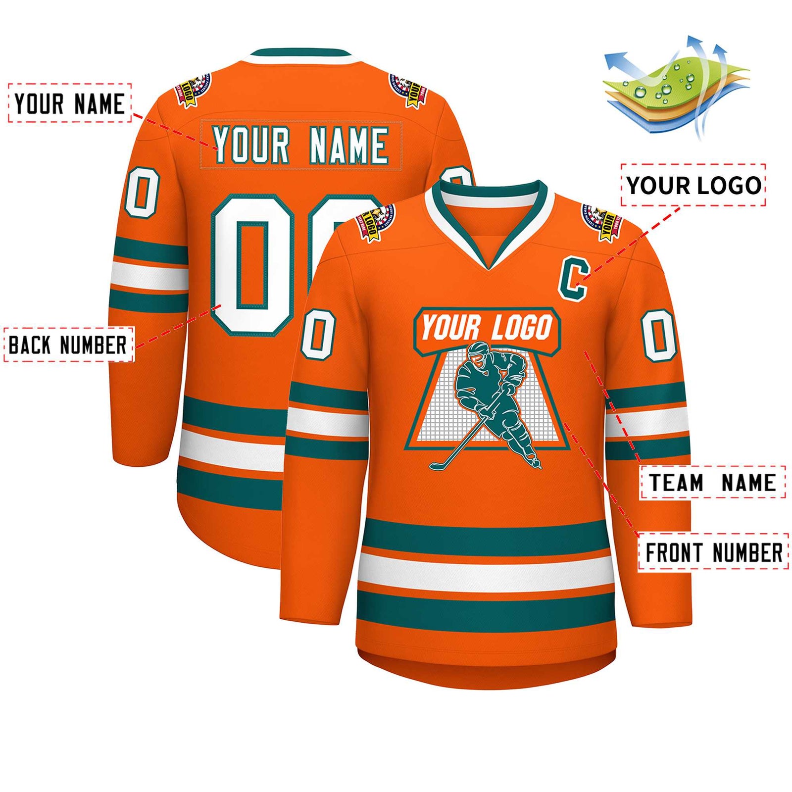 Custom Orange White-Aqua Classic Style Hockey Jersey