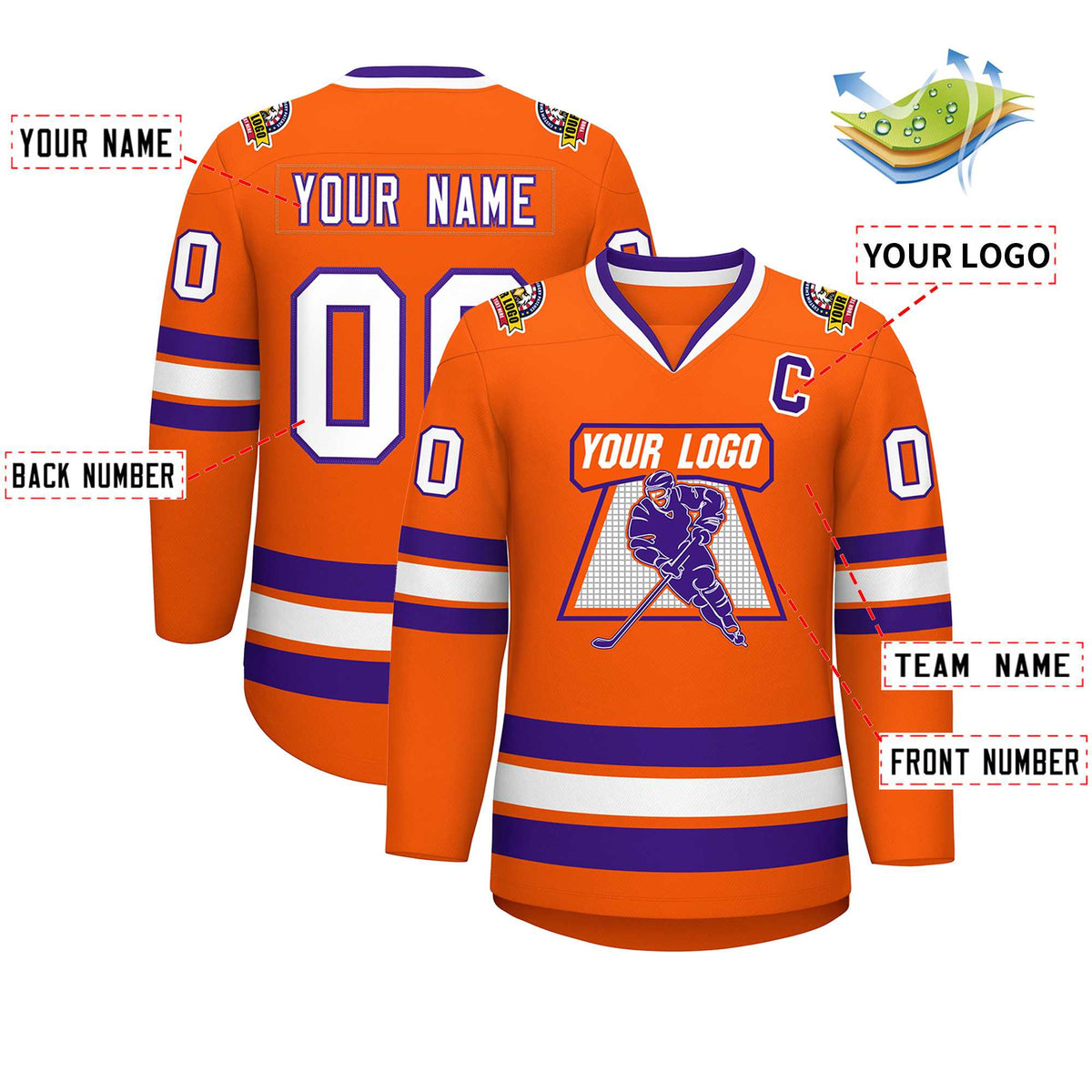 Custom Orange White-Purple Classic Style Hockey Jersey