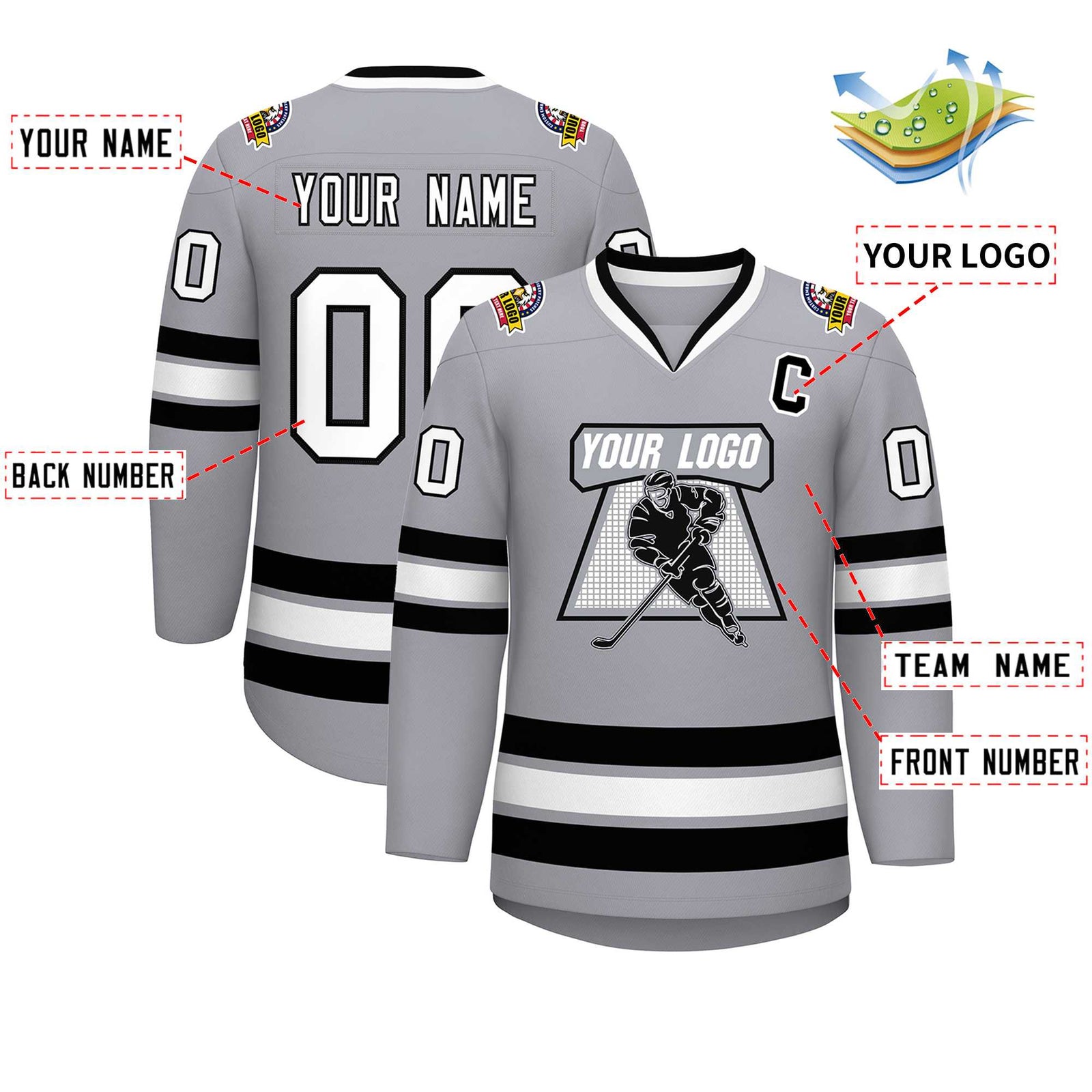 Custom Gray White-Black Classic Style Hockey Jersey