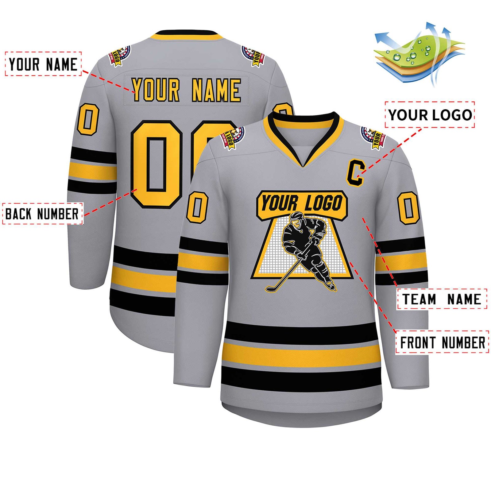 Custom Gray Gold-Black Classic Style Hockey Jersey