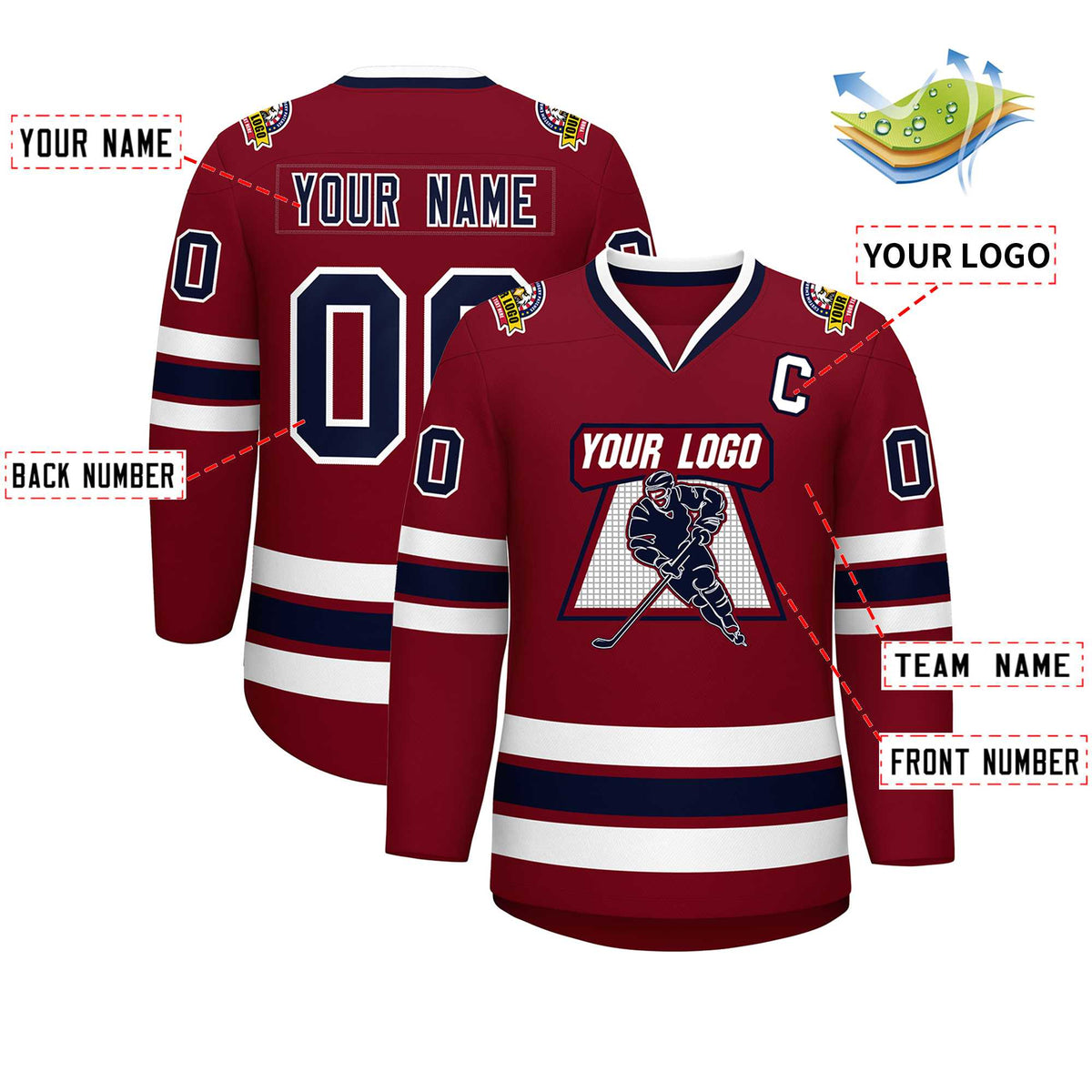 Custom Crimson Navy-White Classic Style Hockey Jersey