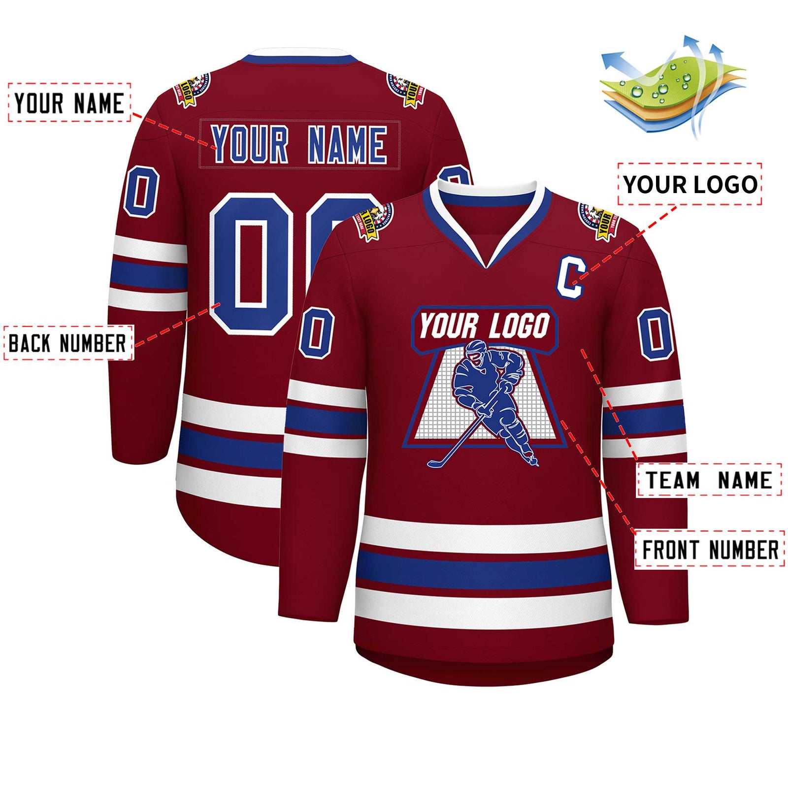 Custom Crimson Royal-White Classic Style Hockey Jersey