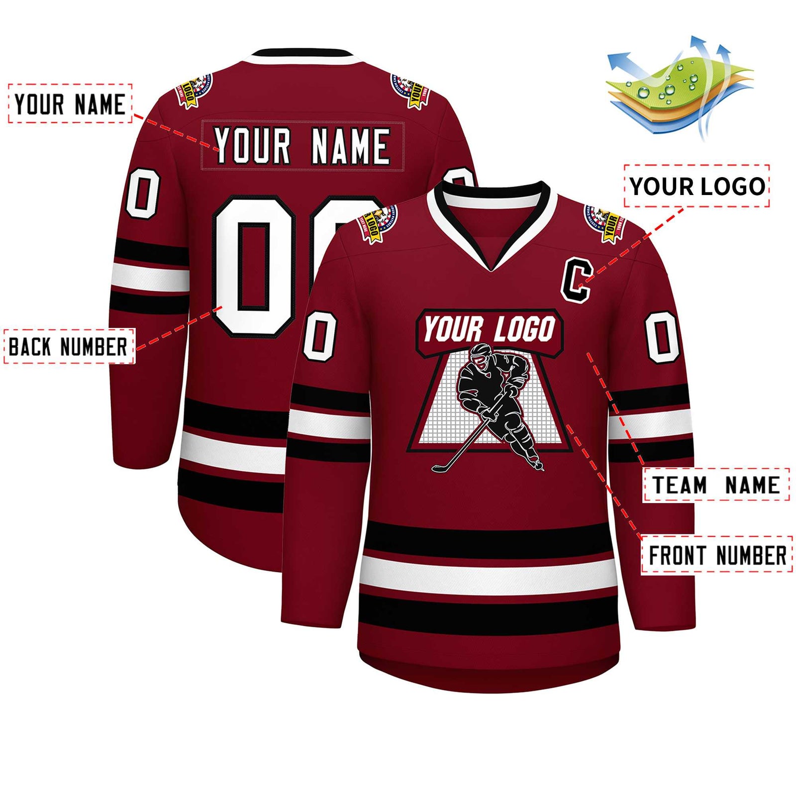 Custom Crimson White-Black Classic Style Hockey Jersey