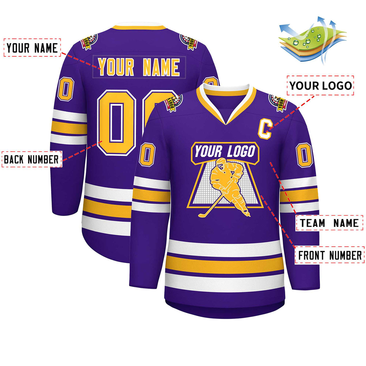 Custom Purple Gold Purple-White Classic Style Hockey Jersey