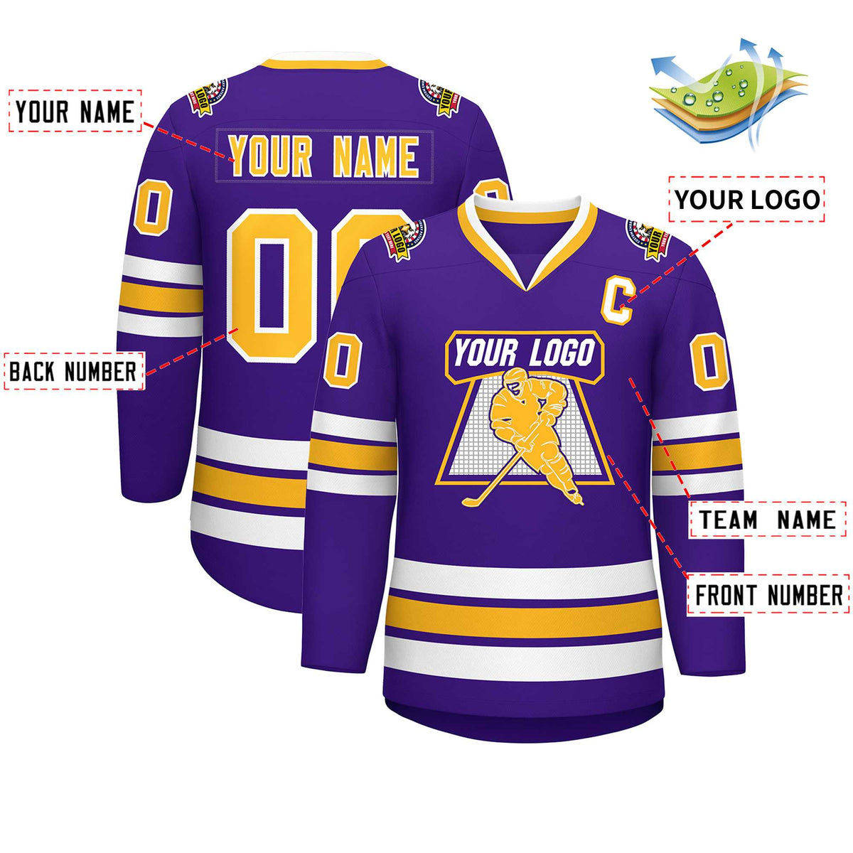 Custom Purple Gold-White Classic Style Hockey Jersey