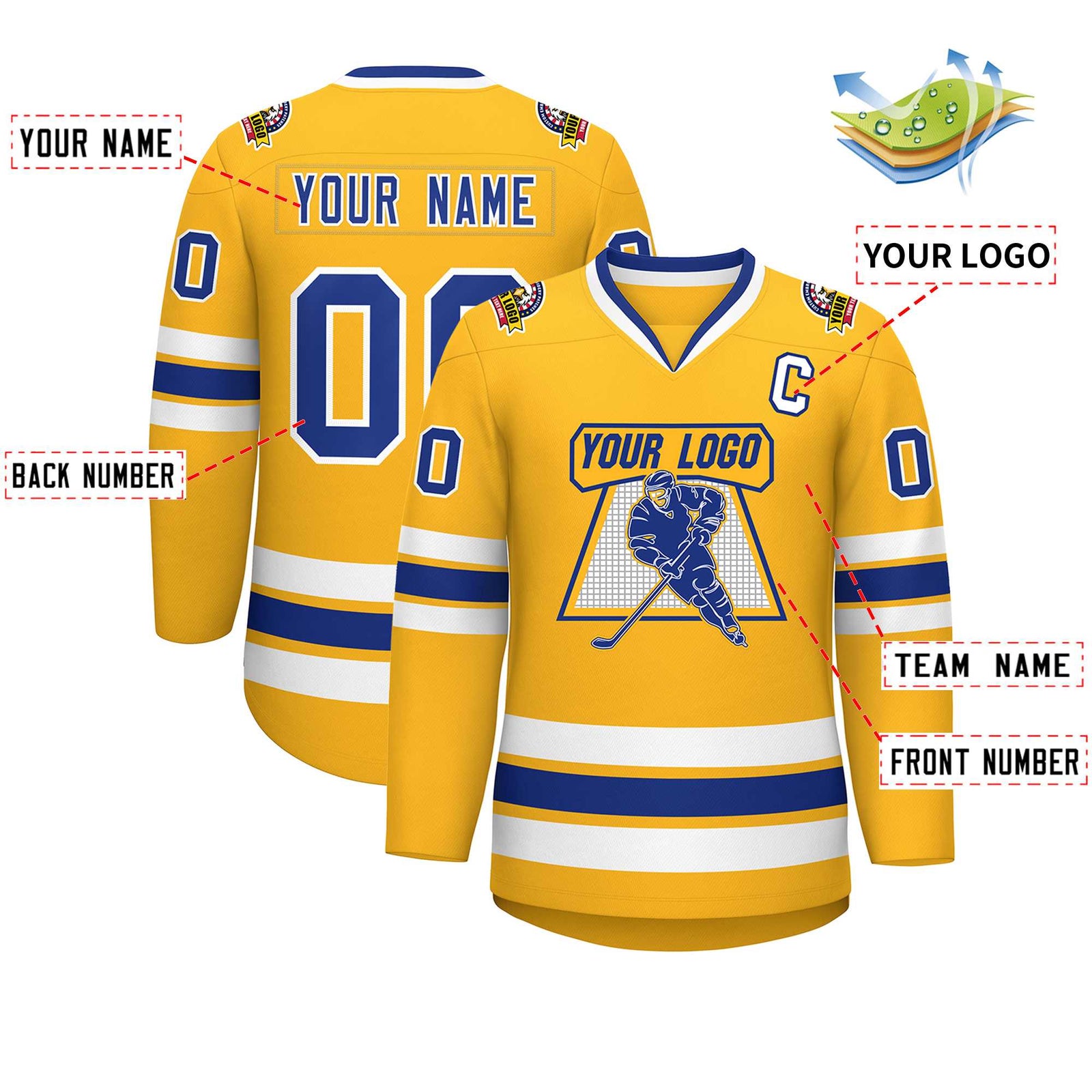 Custom Gold Royal-White Classic Style Hockey Jersey