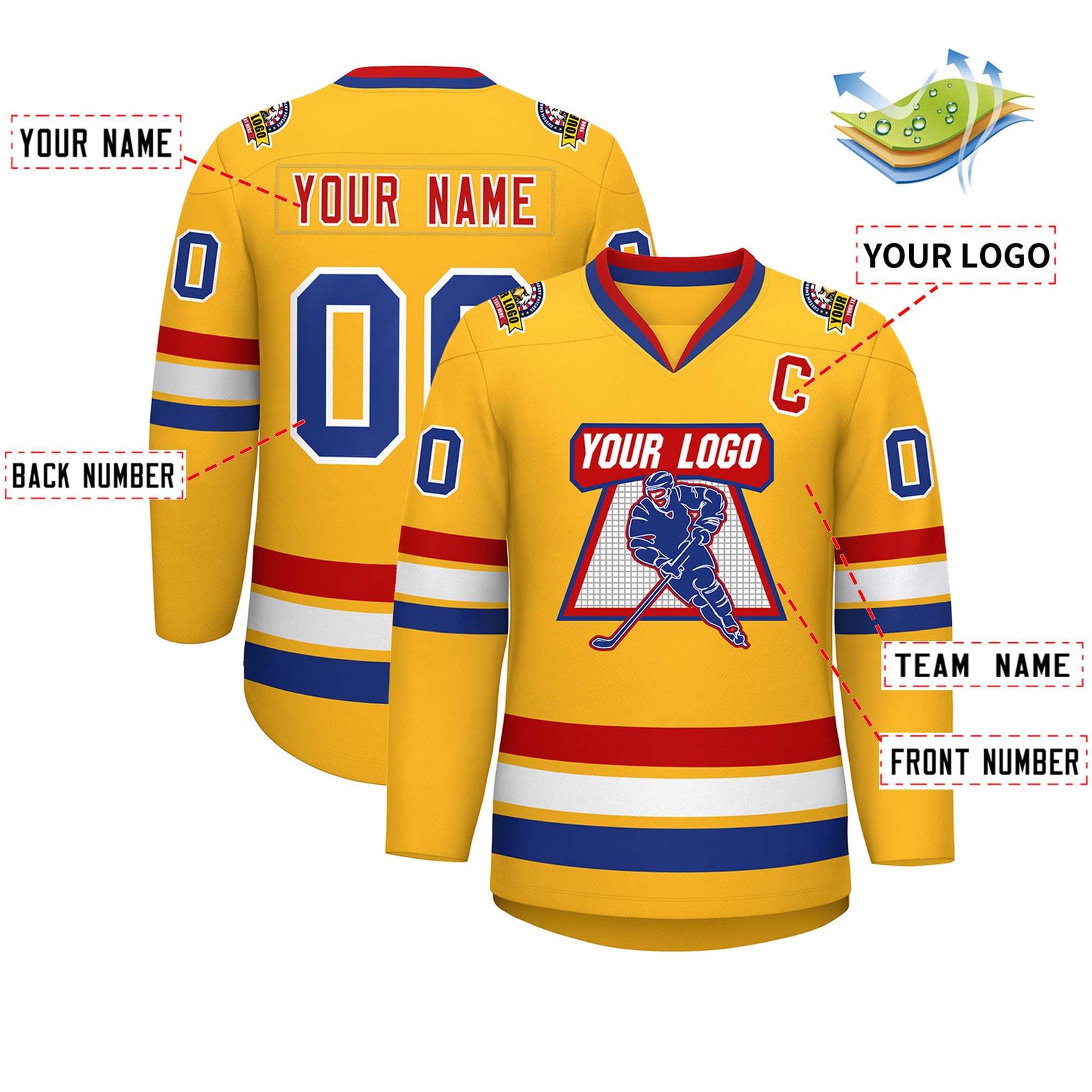 Custom Gold Royal White-Red Classic Style Hockey Jersey